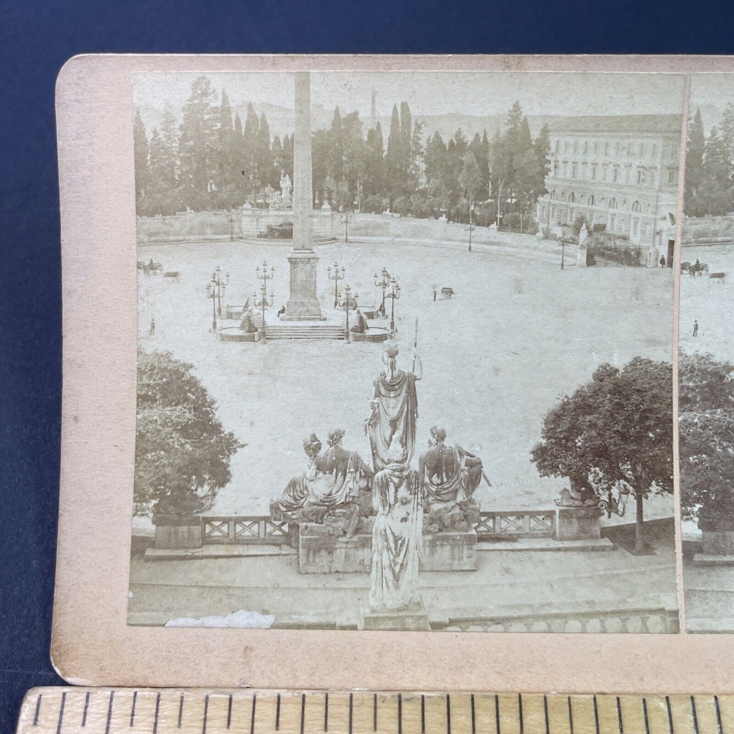 Antique 1885 Piazza Del Popolo Rome Italy Stereoview Photo Card P3373