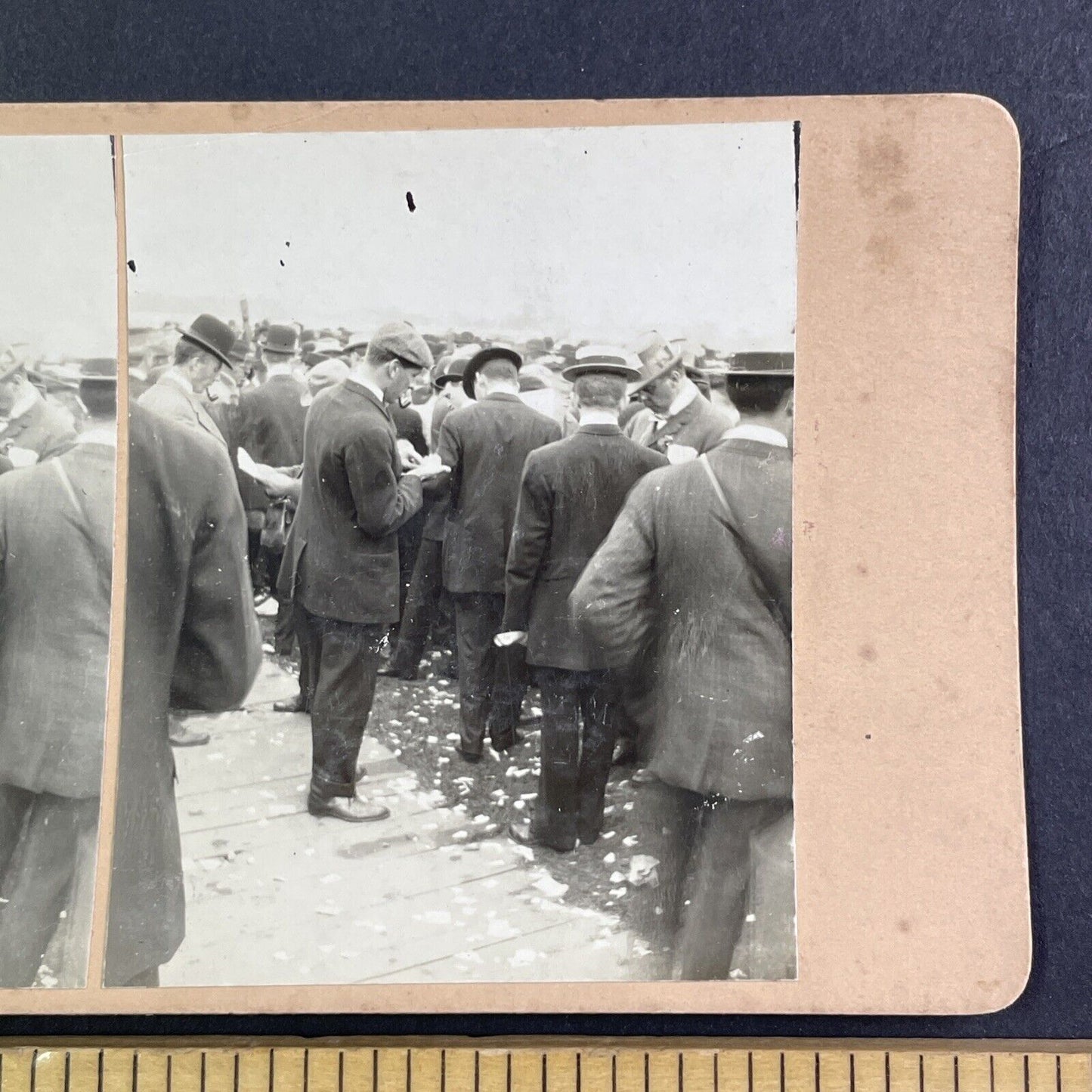 Ticket Line in Prospect Park Niagara Falls Stereoview OOAK Antique c1913 Y2732