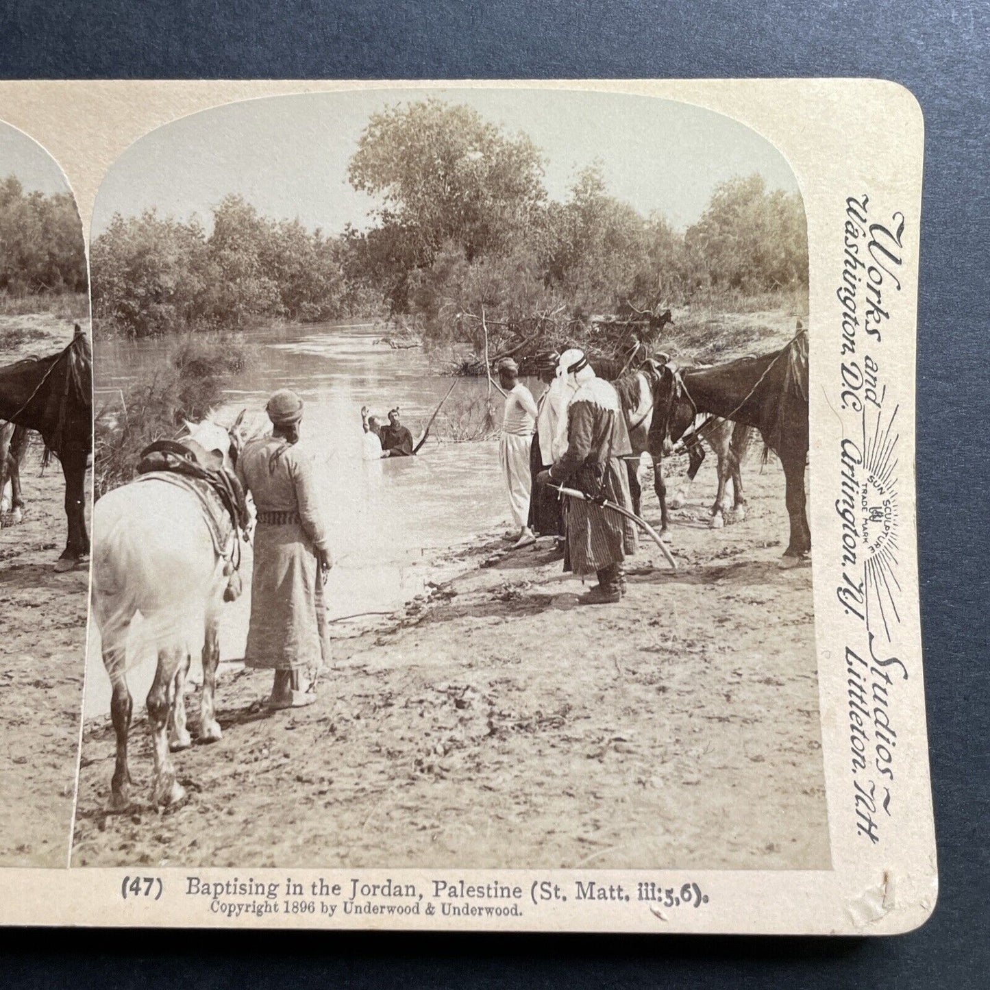 Antique 1896 Baptism In The Jordan River Israel Stereoview Photo Card P1386