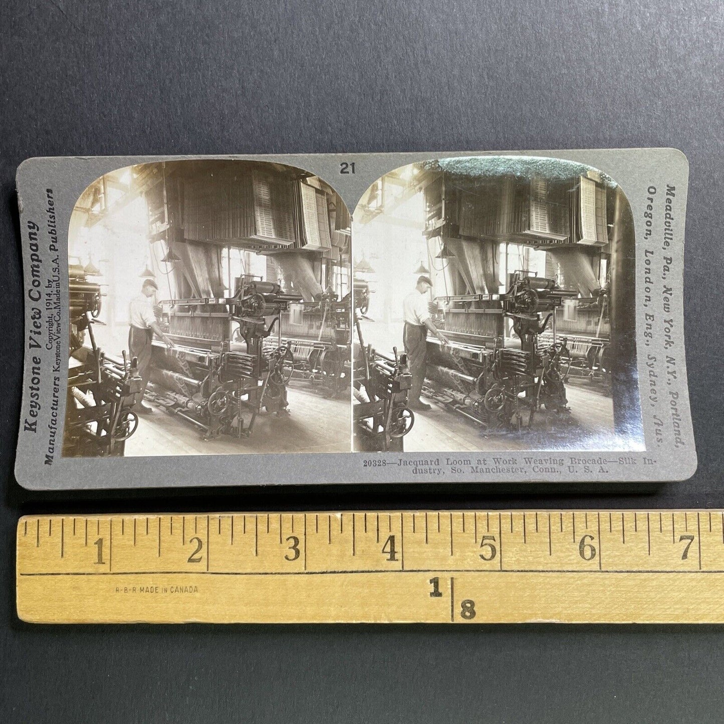 Antique 1914 Silk Weaving Machine Manchester CONN Stereoview Photo Card P1628