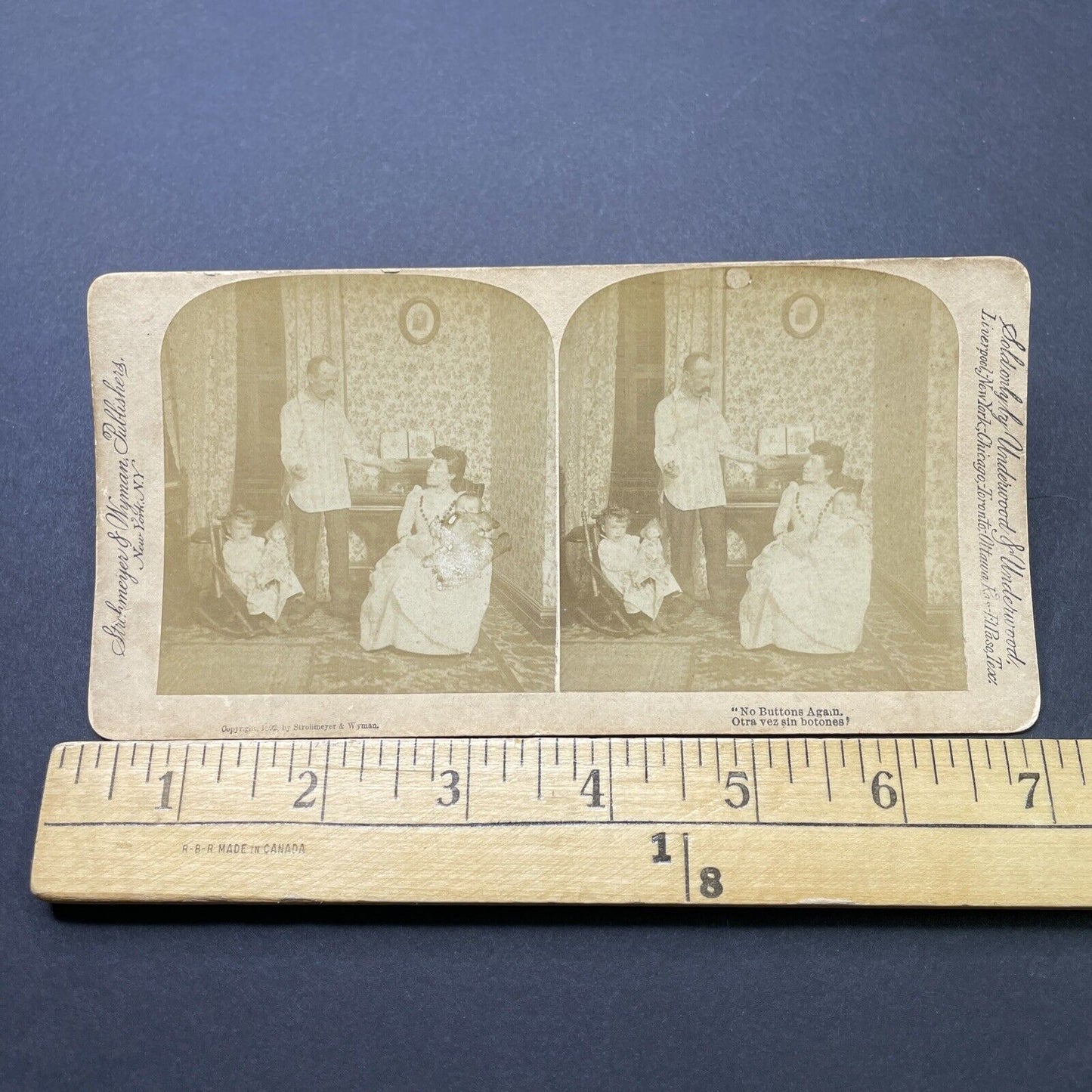 Antique 1892 Man Angry At Wife Buttons Aren't Sewn Stereoview Photo Card P2542