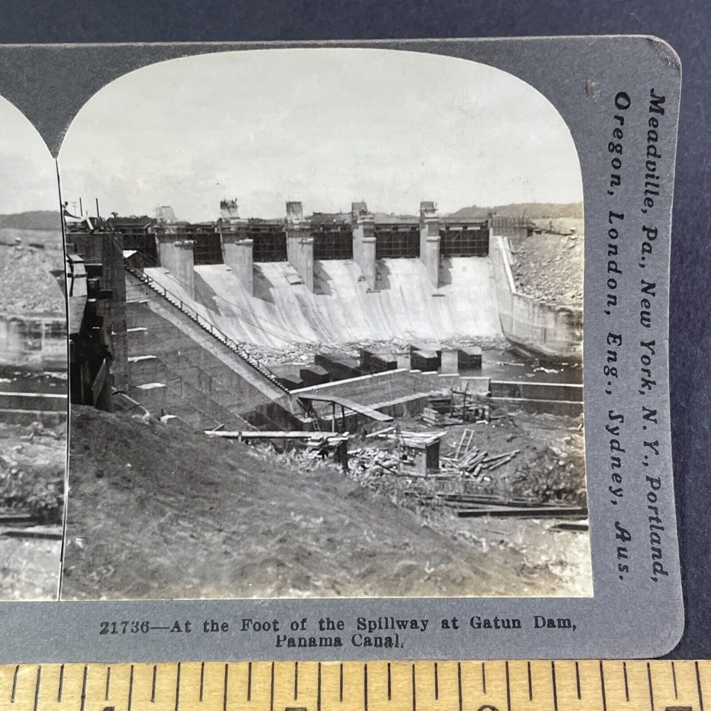 Gatun Dam Spillway Construction Panama Canal Stereoview Antique c1913 Y2823