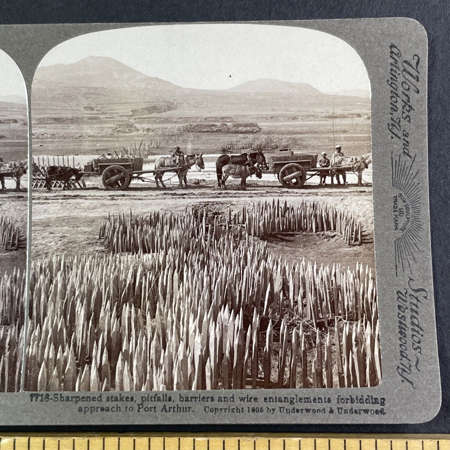 Russian Spikes Defensive Line Stereoview Russo-Sino War Antique c1905 X4201