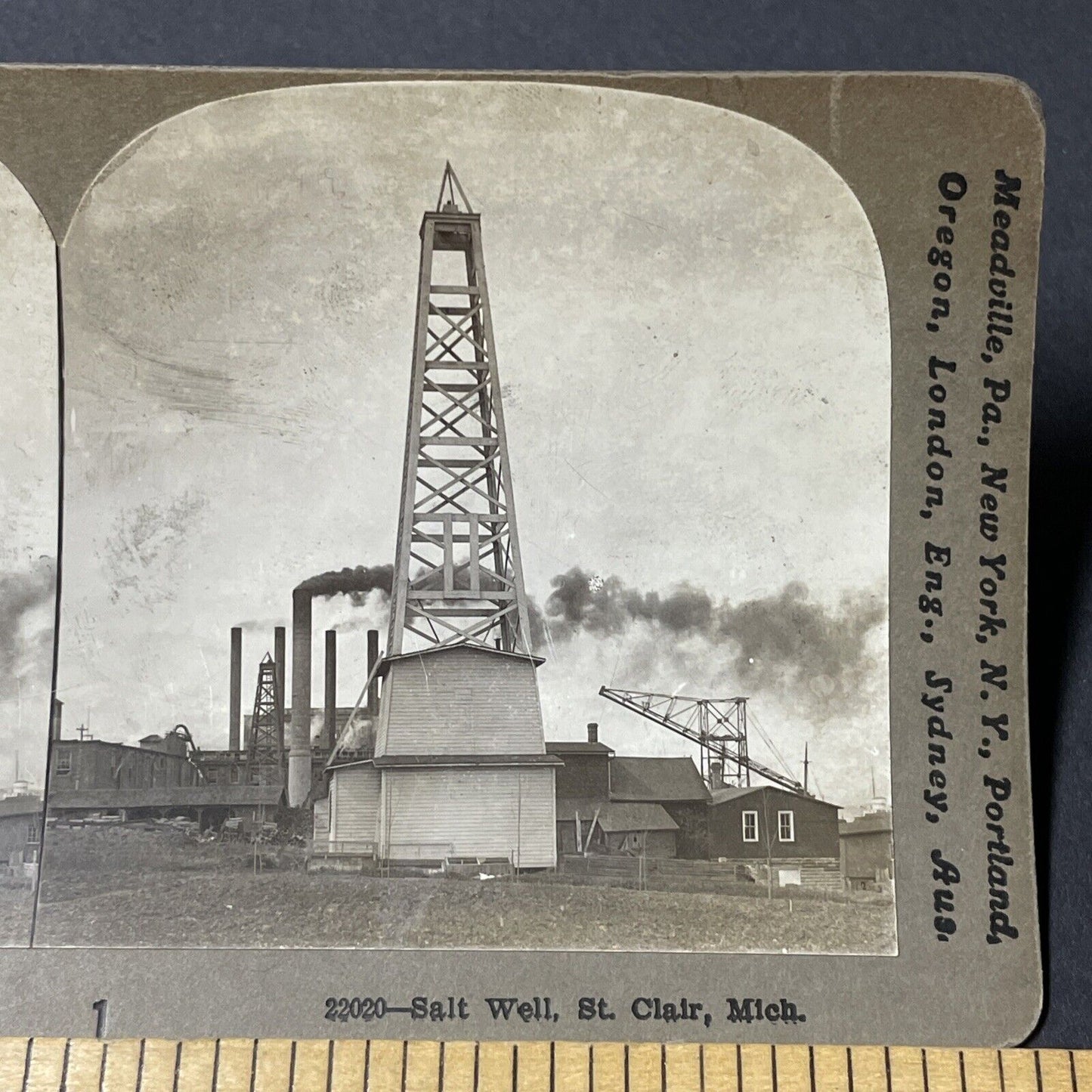 Antique 1920s Salt Well Factory St. Clair Michigan Stereoview Photo Card V1814