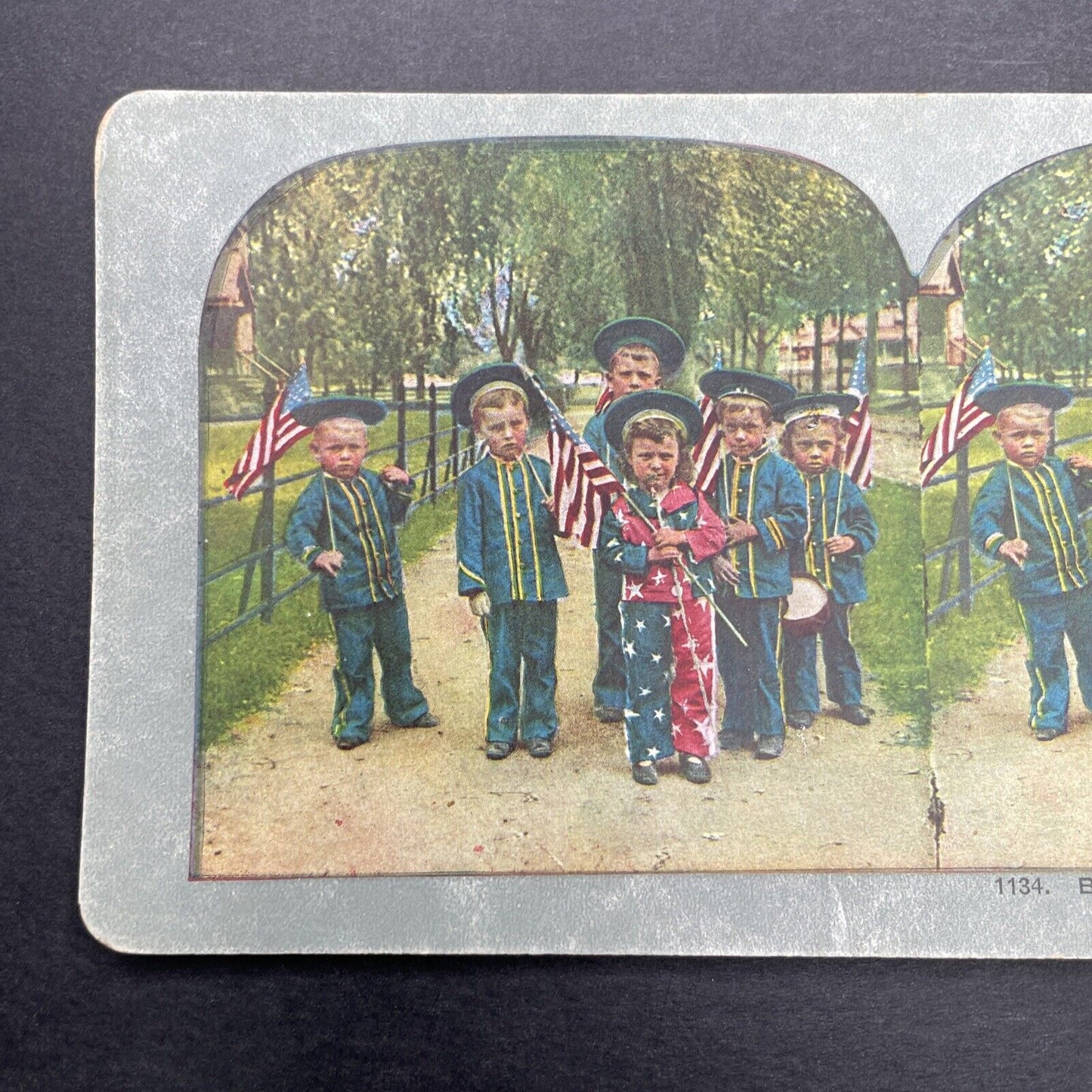 Antique 1898 Young American Patriots (Boys) Stereoview Photo Card P580-036