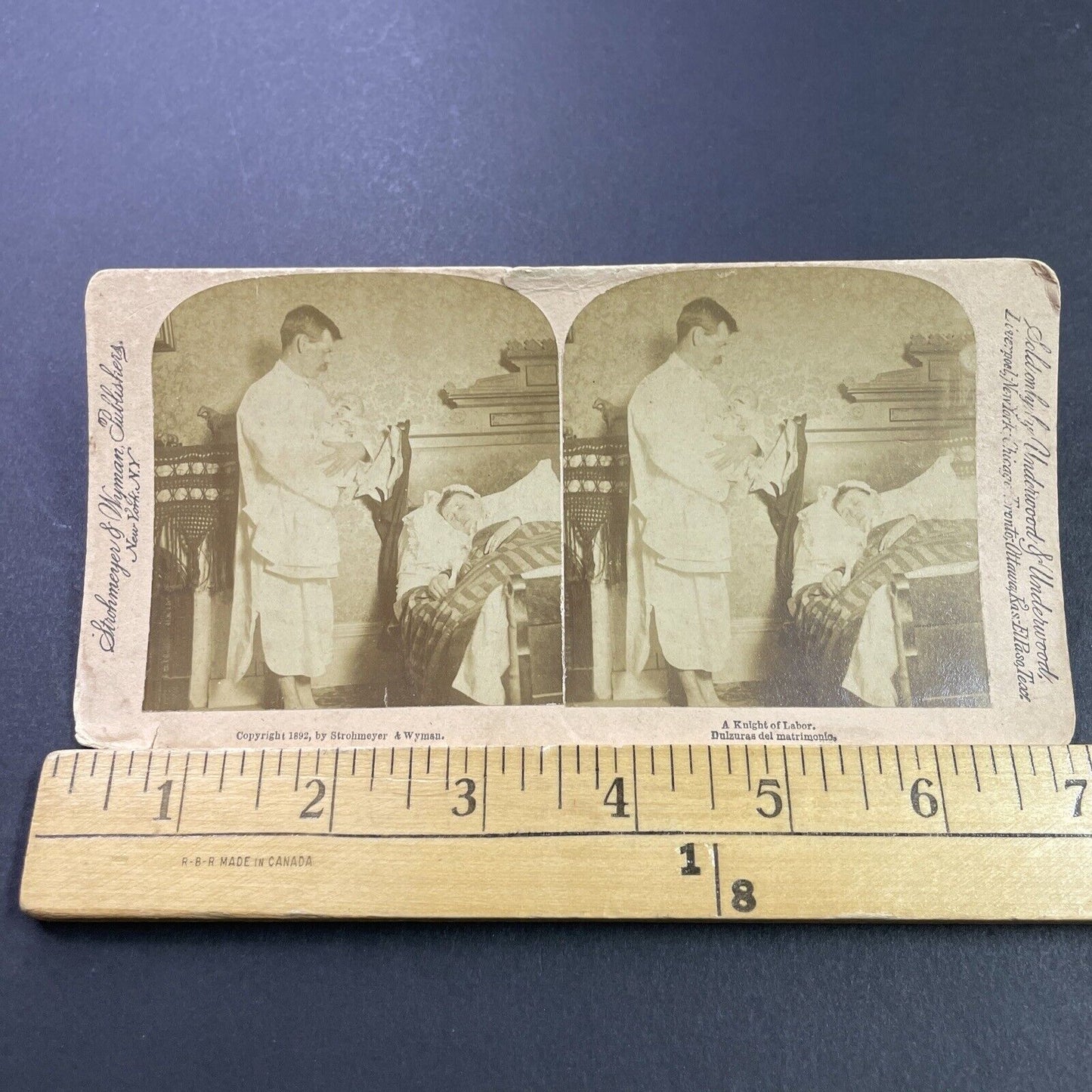 Antique 1892 Man Holds Screaming Baby Stereoview Photo Card P3960