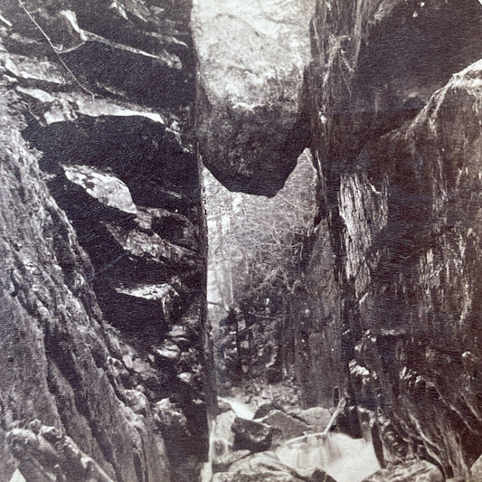 Antique 1880s Suspended Rock Franconia Notch Flume Stereoview Photo Card V1789