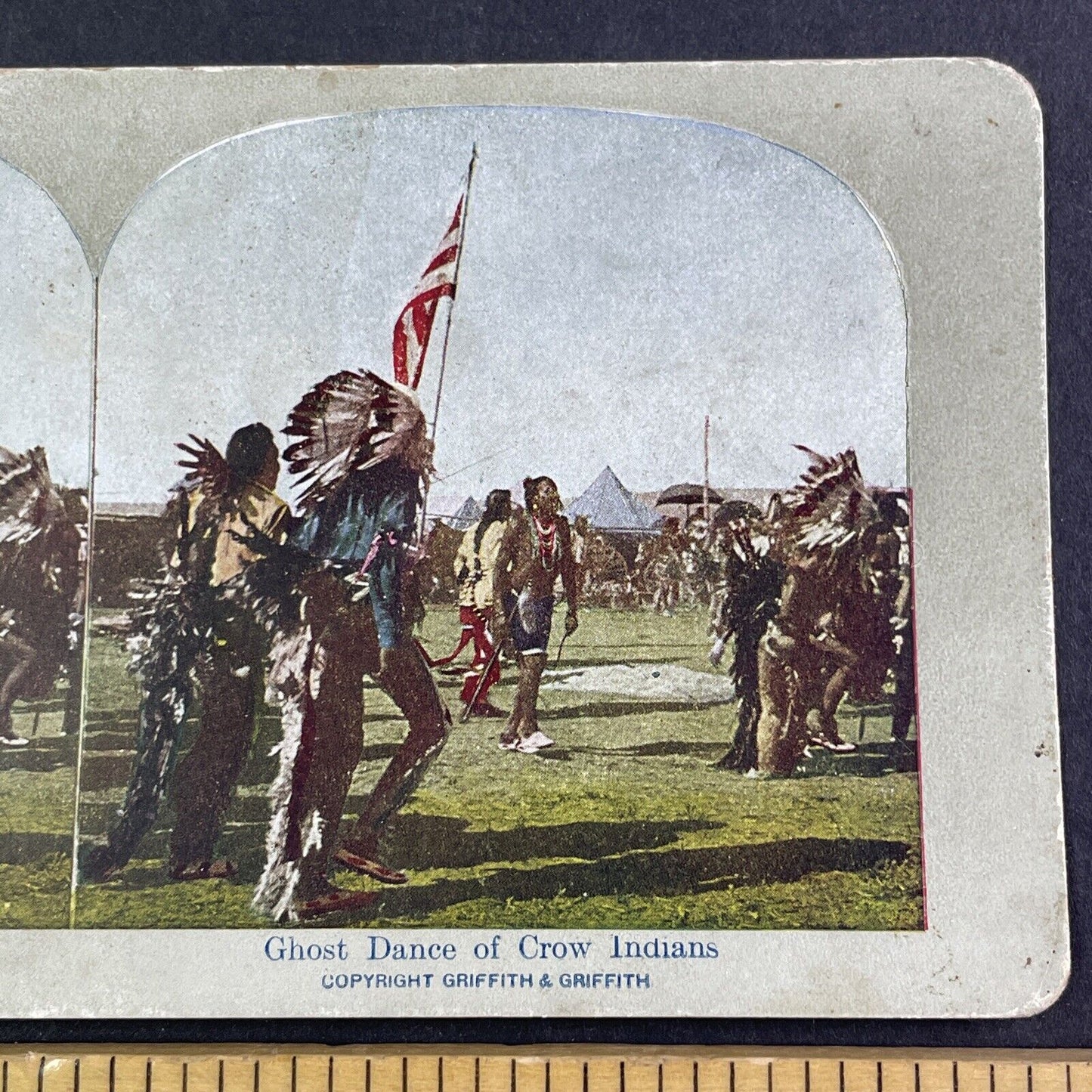 Native American Crow Tribe Dance Pow-Wow Stereoview Antique c1920s X4147