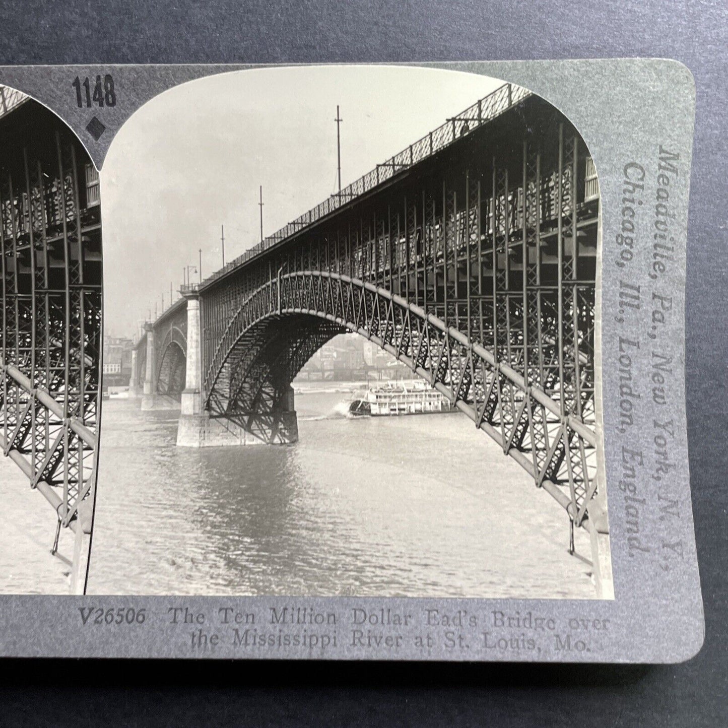 Antique 1918 Eads Bridge St. Louis Missouri Stereoview Photo Card P1373