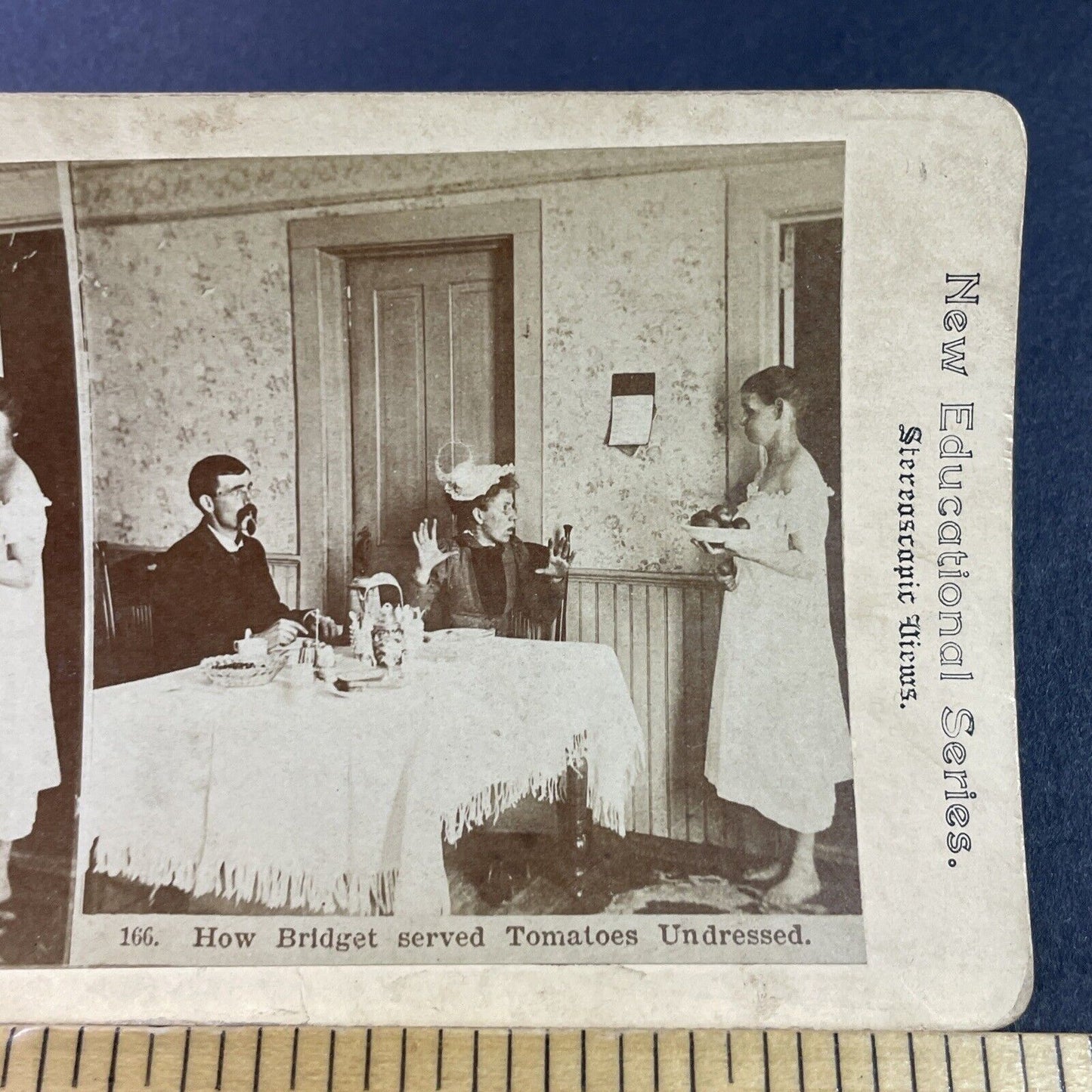 Antique 1880s Woman Serves Tomatoes In Her Underwear Stereoview Photo Card P3462