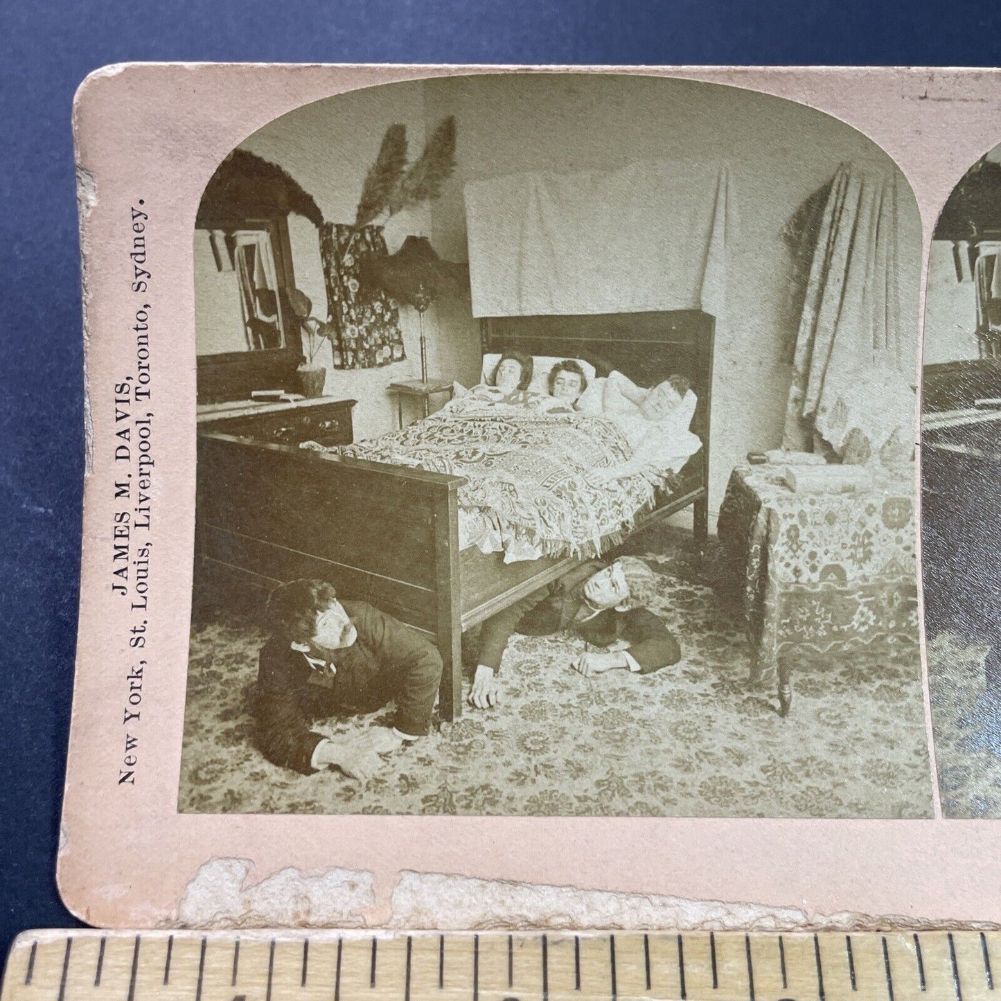 Antique 1892 Perverts Spying On Women In Bed Stereoview Photo Card P3965