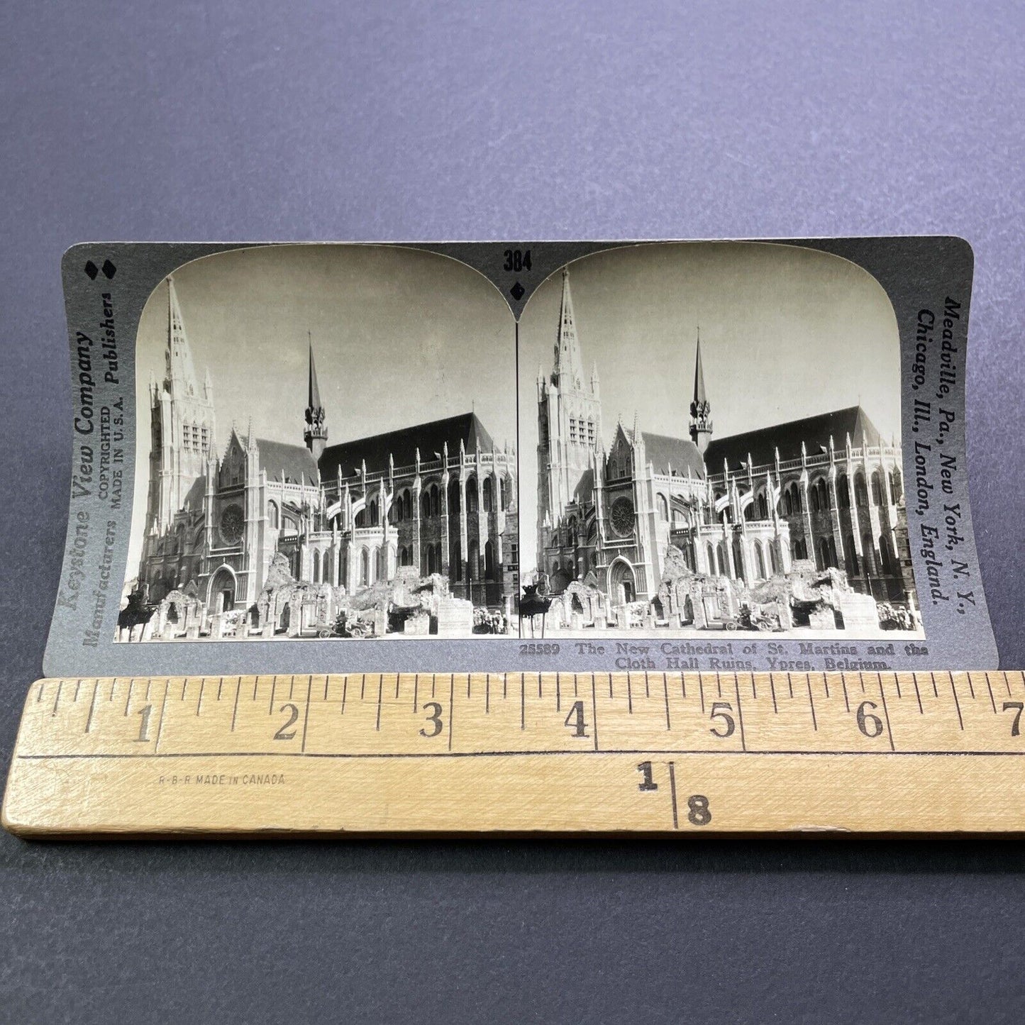 Antique 1930s St. Martins Cathedral Ypres Belgium Stereoview Photo Card V2930