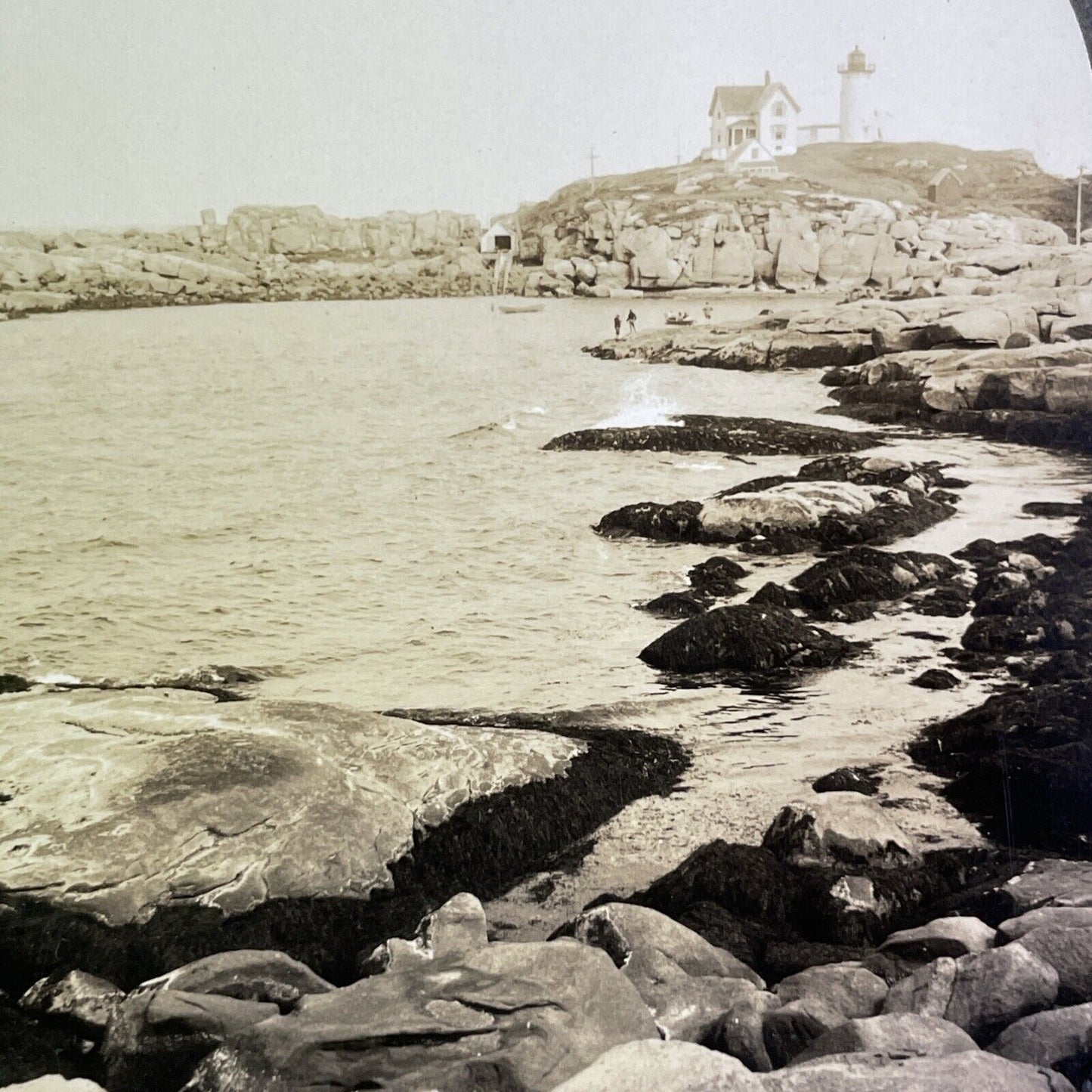 Cape Neddick Lighthouse York Nubble Maine Stereoview Antique c1910s Y1160