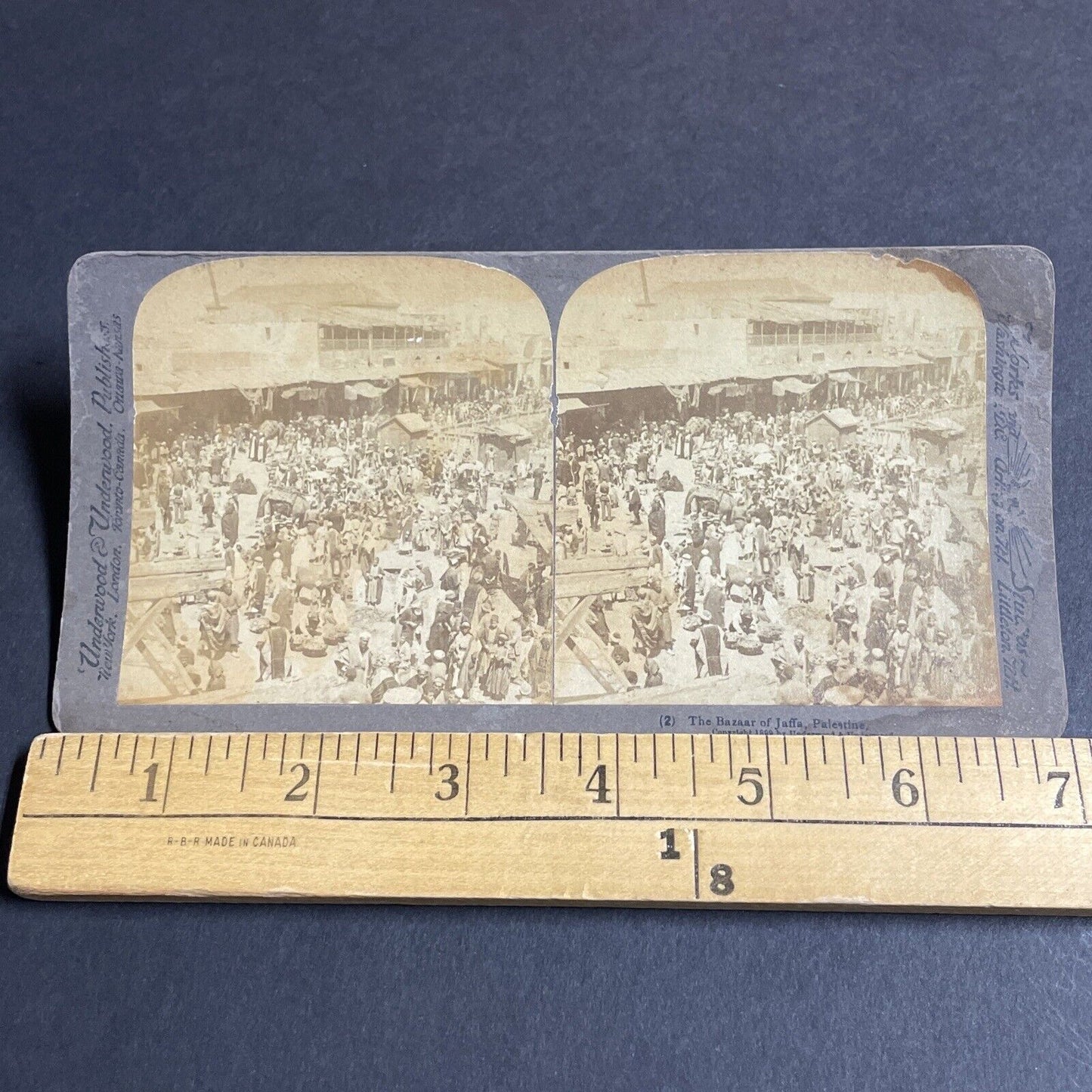 Antique 1899 Desert Nomads Trading In Market Jaffa Stereoview Photo Card P4205