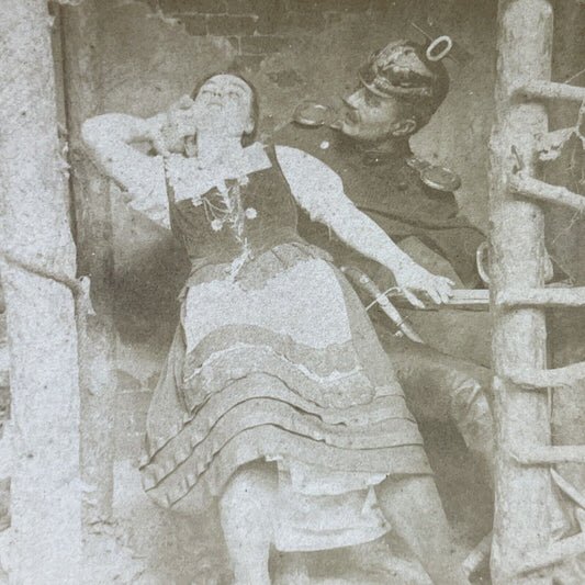Antique 1894 Soldier Grabs & Drags A Bartender Woman Stereoview Photo Card P2937