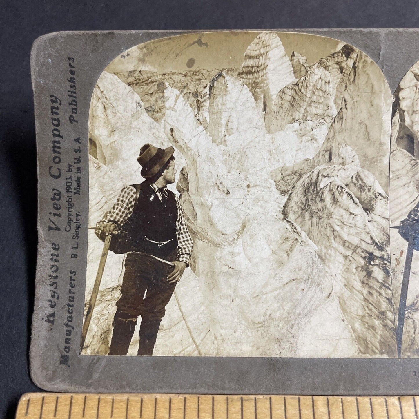 Antique 1903 Mountain Explorer In Rockies BC Canada Stereoview Photo Card P4215