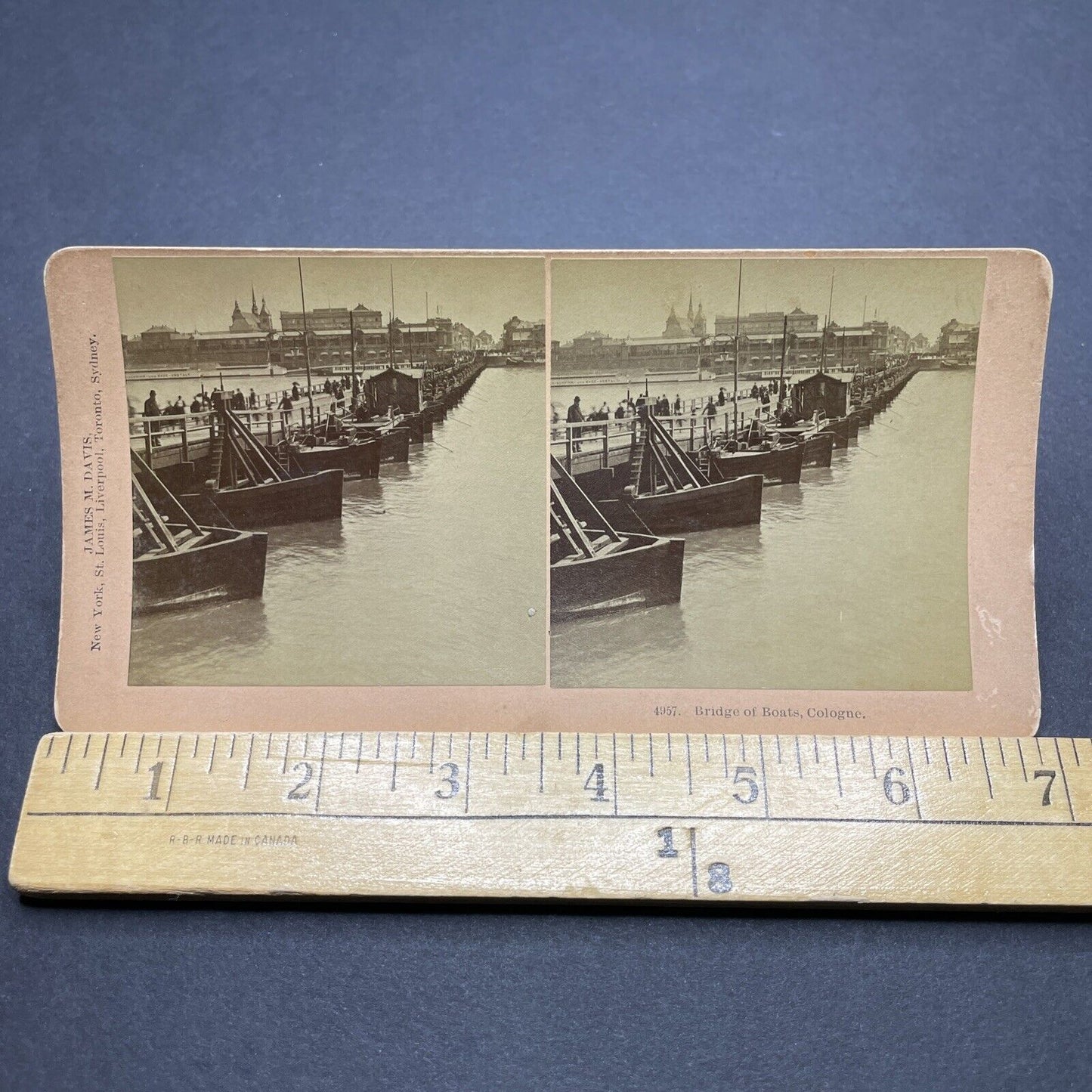 Antique 1897 A Bridge Made Of Boats Cologne Germany Stereoview Photo Card P1895