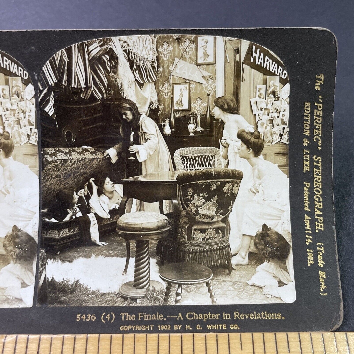 Antique 1902 Women In Brothel Hide From Madame Stereoview Photo Card P2903
