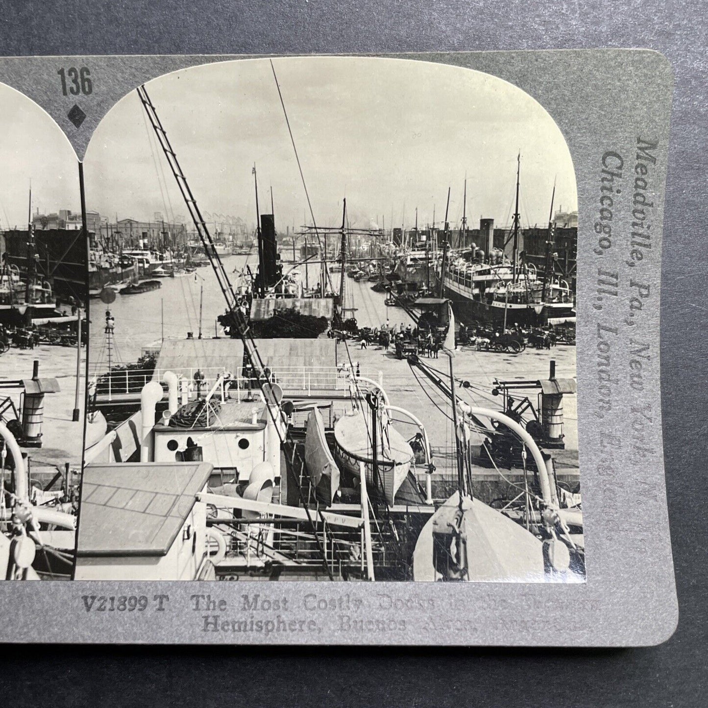 Antique 1909 Buenos Aires Shipyard And Docks Stereoview Photo Card P1315