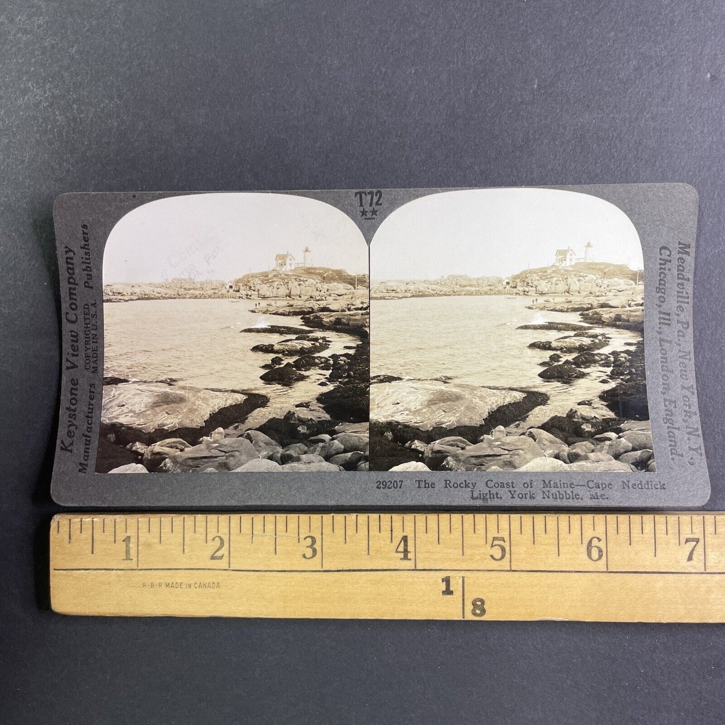 Cape Neddick Lighthouse York Nubble Maine Stereoview Antique c1910s Y1160