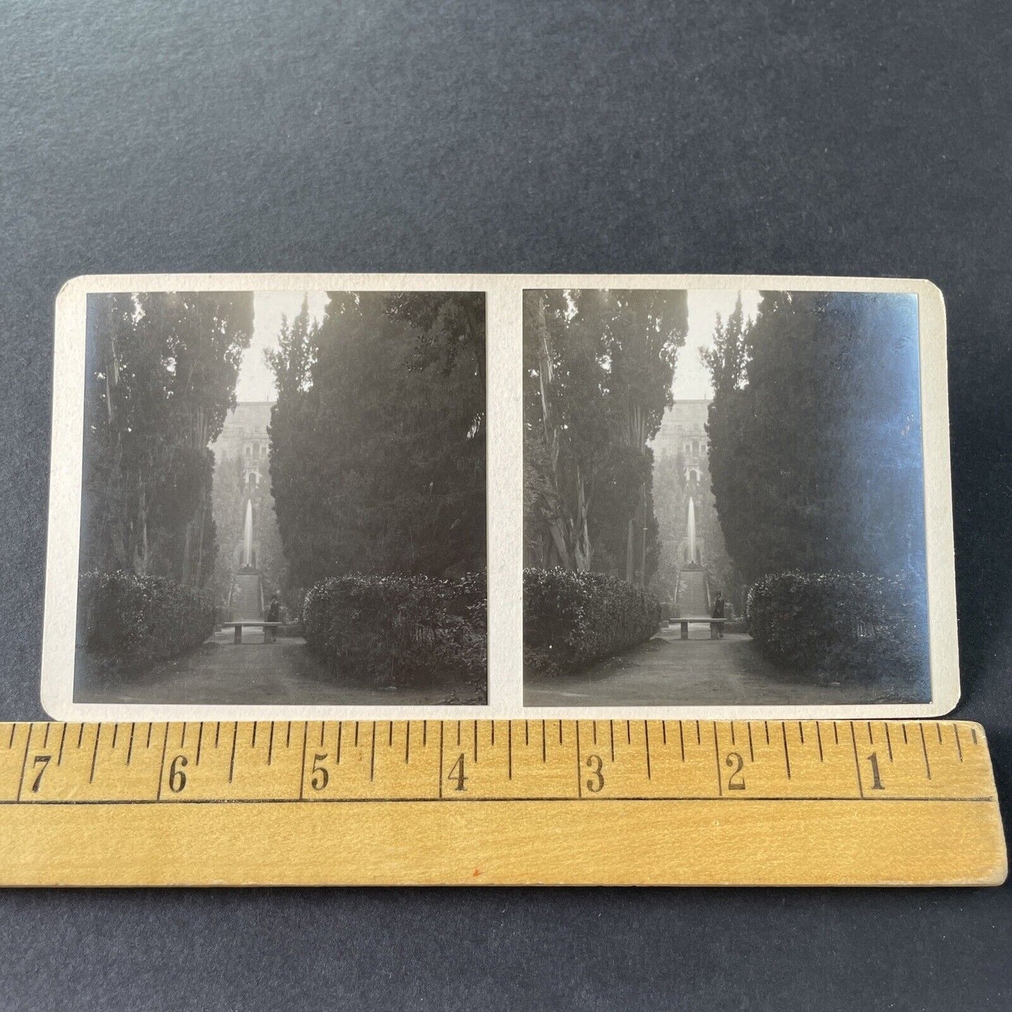 Antique 1925 Public Gardens In Tivoli Italy OOAK Stereoview Photo Card P3263