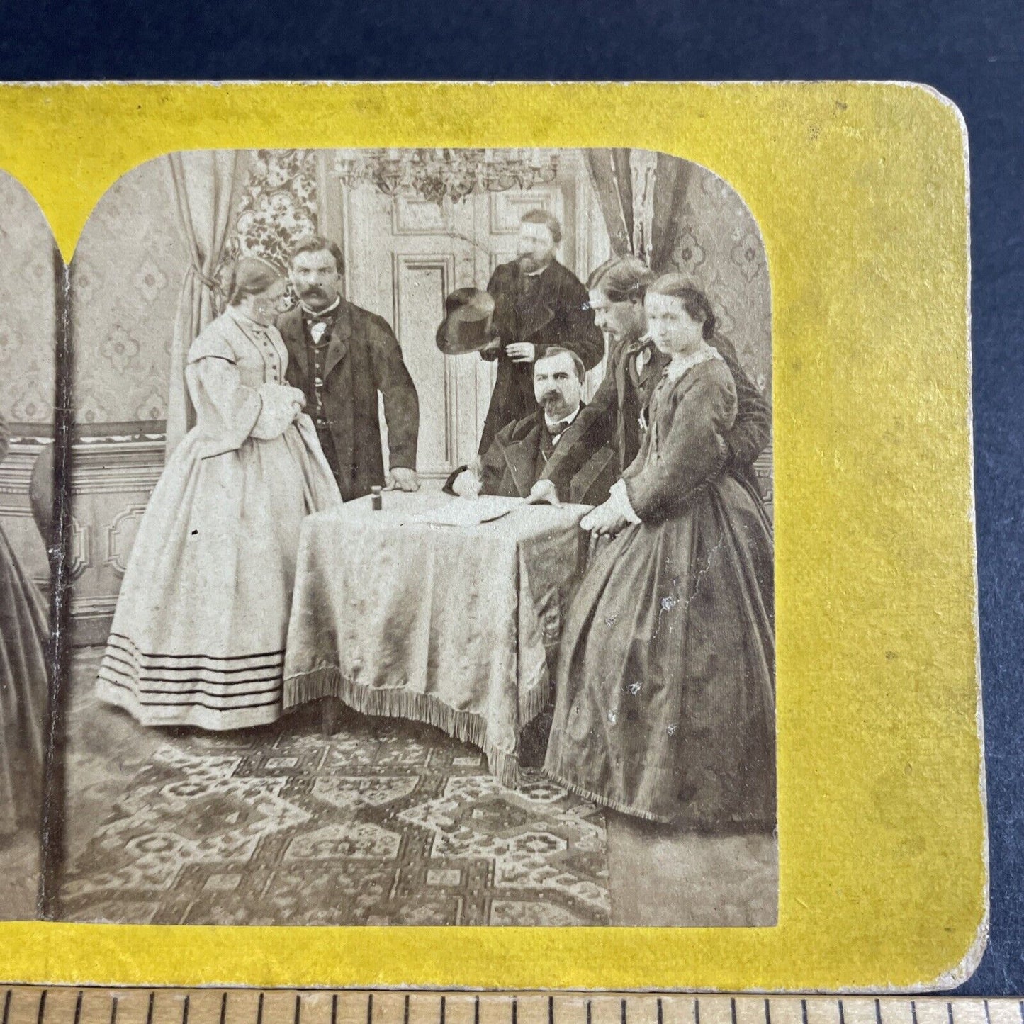 Antique 1870s US Politicians Sign A Bill Law Order Stereoview Photo Card P4726