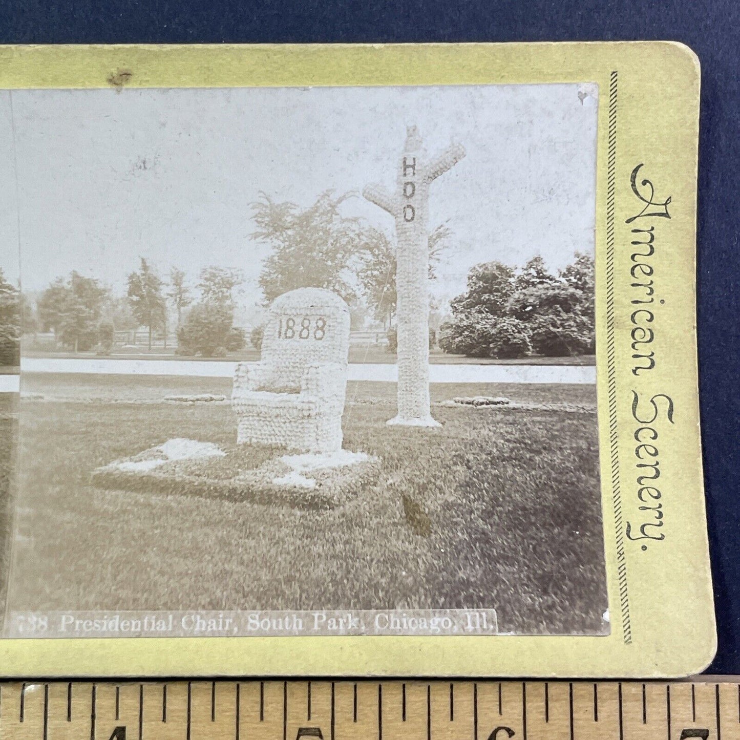 Washington Park Chicago Stereoview Presidential Floral Chair Antique c1888 X1310