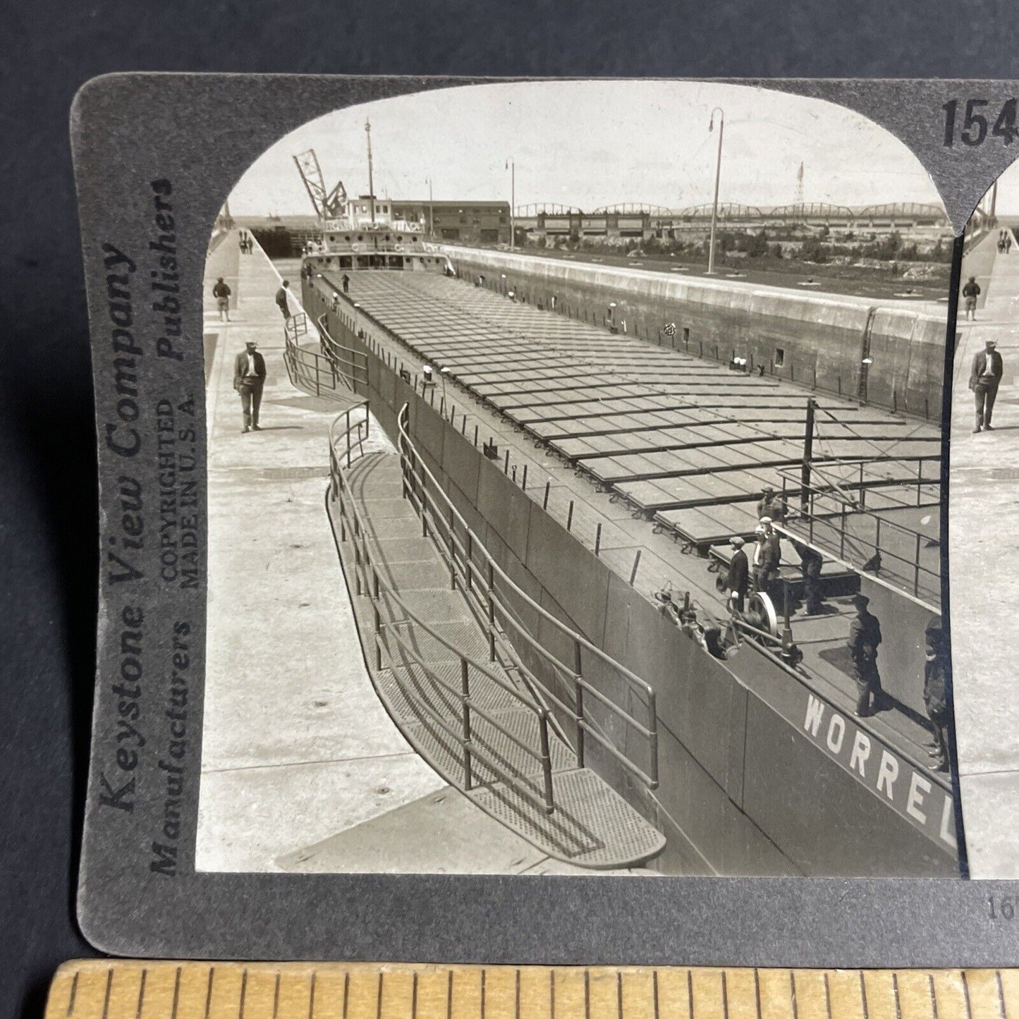 Antique 1920s Clarkson Worrel Ship Sault Ste Marie Stereoview Photo Card P3655