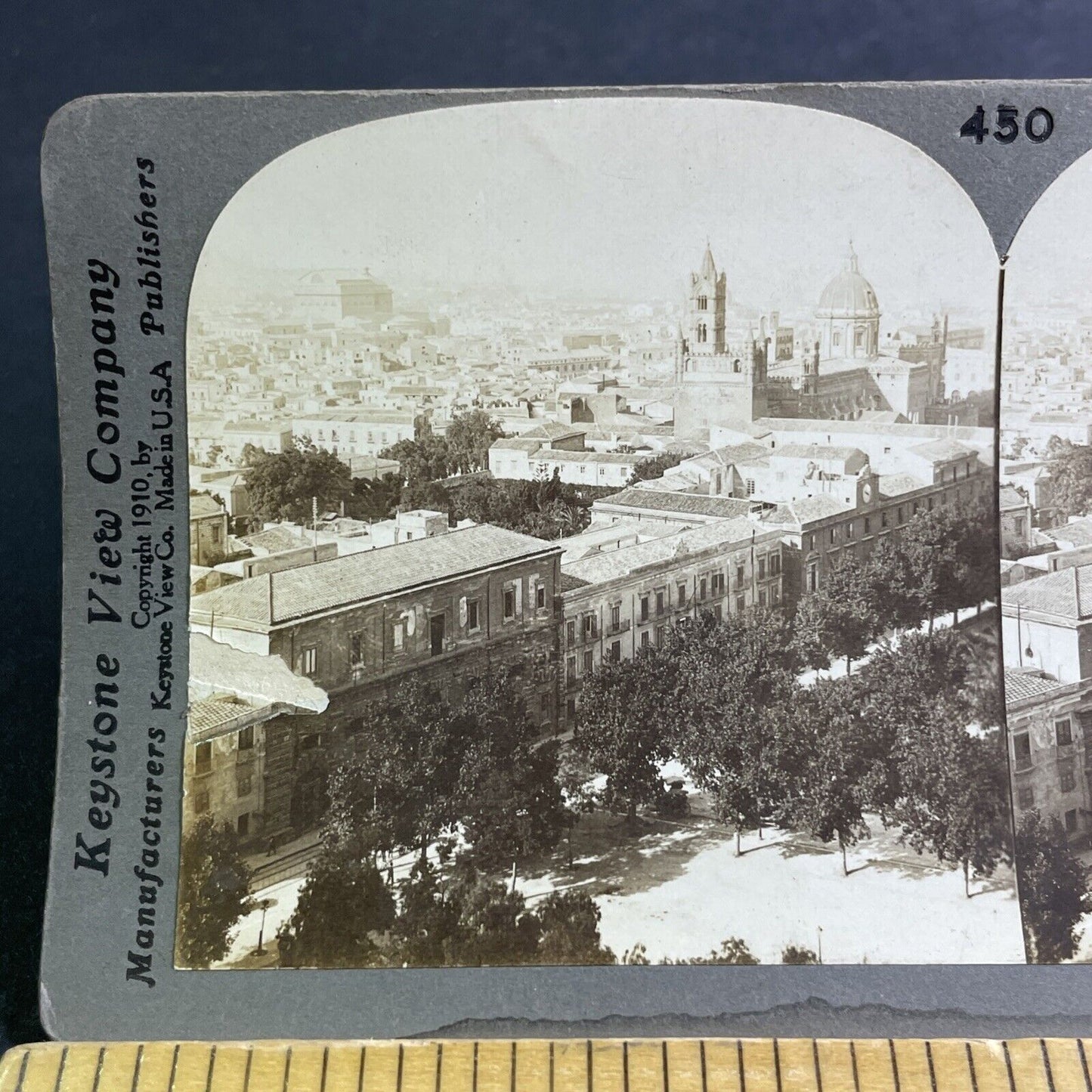 Antique 1910 City Of Palermo Italy Aerial View Stereoview Photo Card P2176