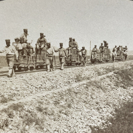 Antique 1904 Japan Army Ammunition On Railroad Stereoview Photo Card P5598