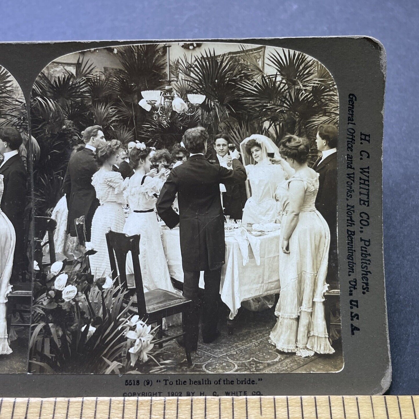Antique 1902 Victorian Wedding Celebration With Wine Stereoview Photo Card P2457