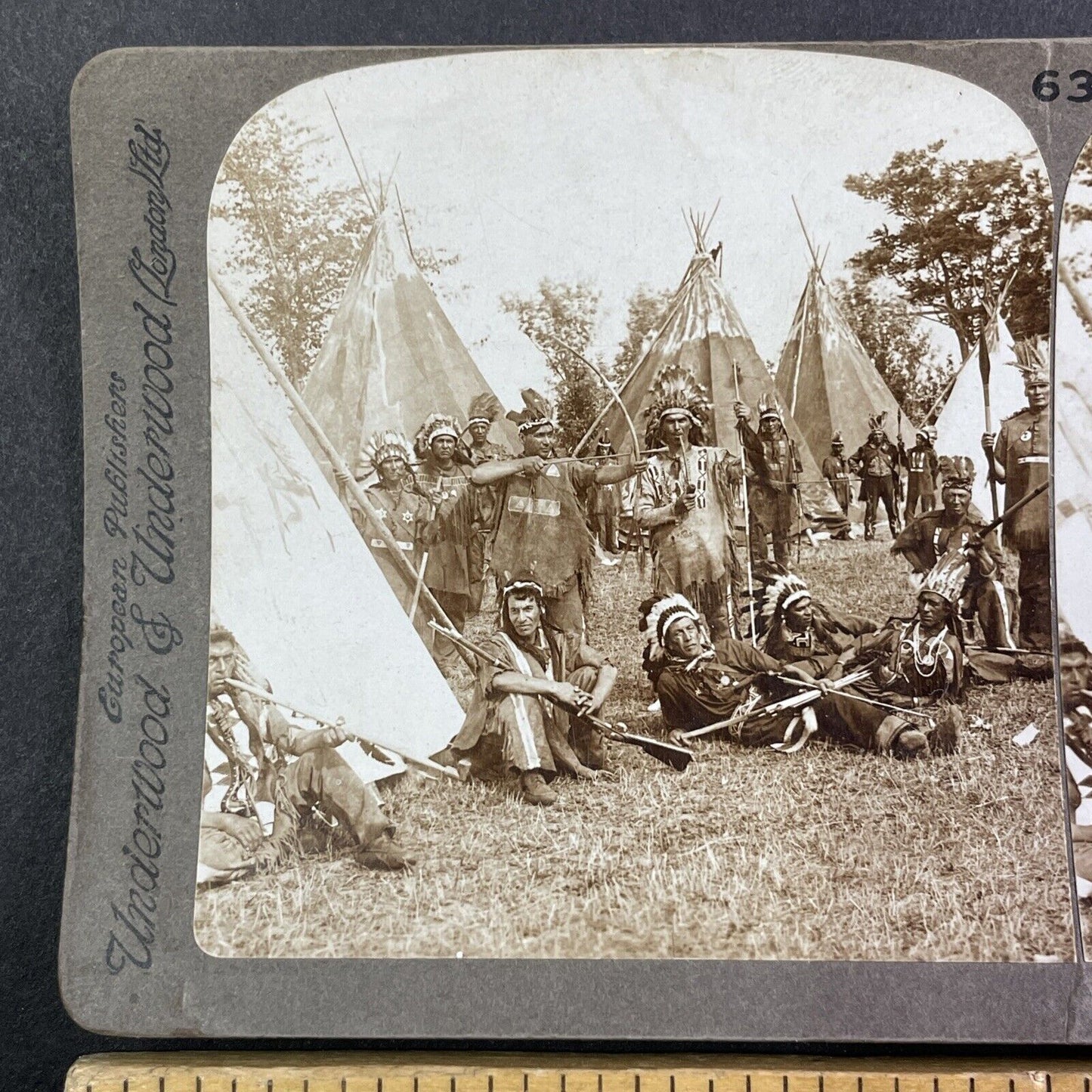 Iroquois Native American Indian Staged Scene  Stereoview c1890s Y1716