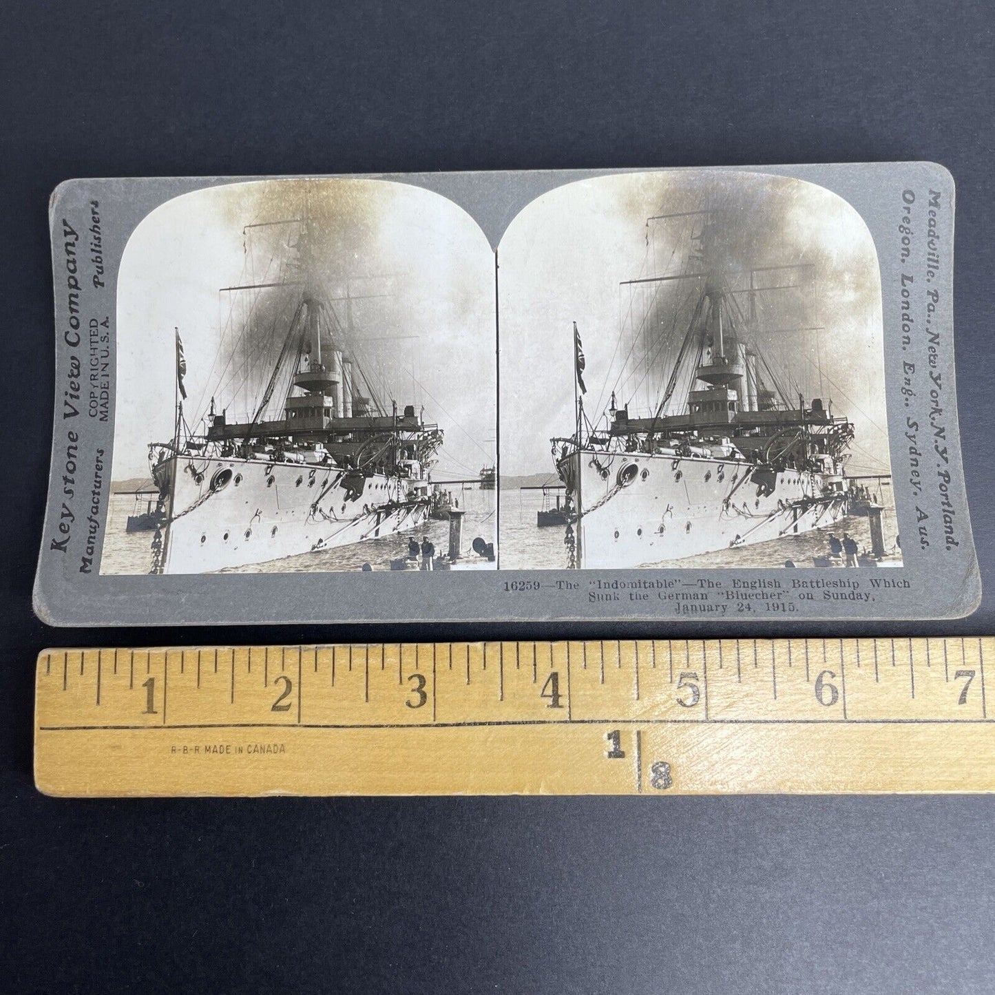 Antique 1915 HMS Indomitable Navy Battle Cruiser Stereoview Photo Card P927