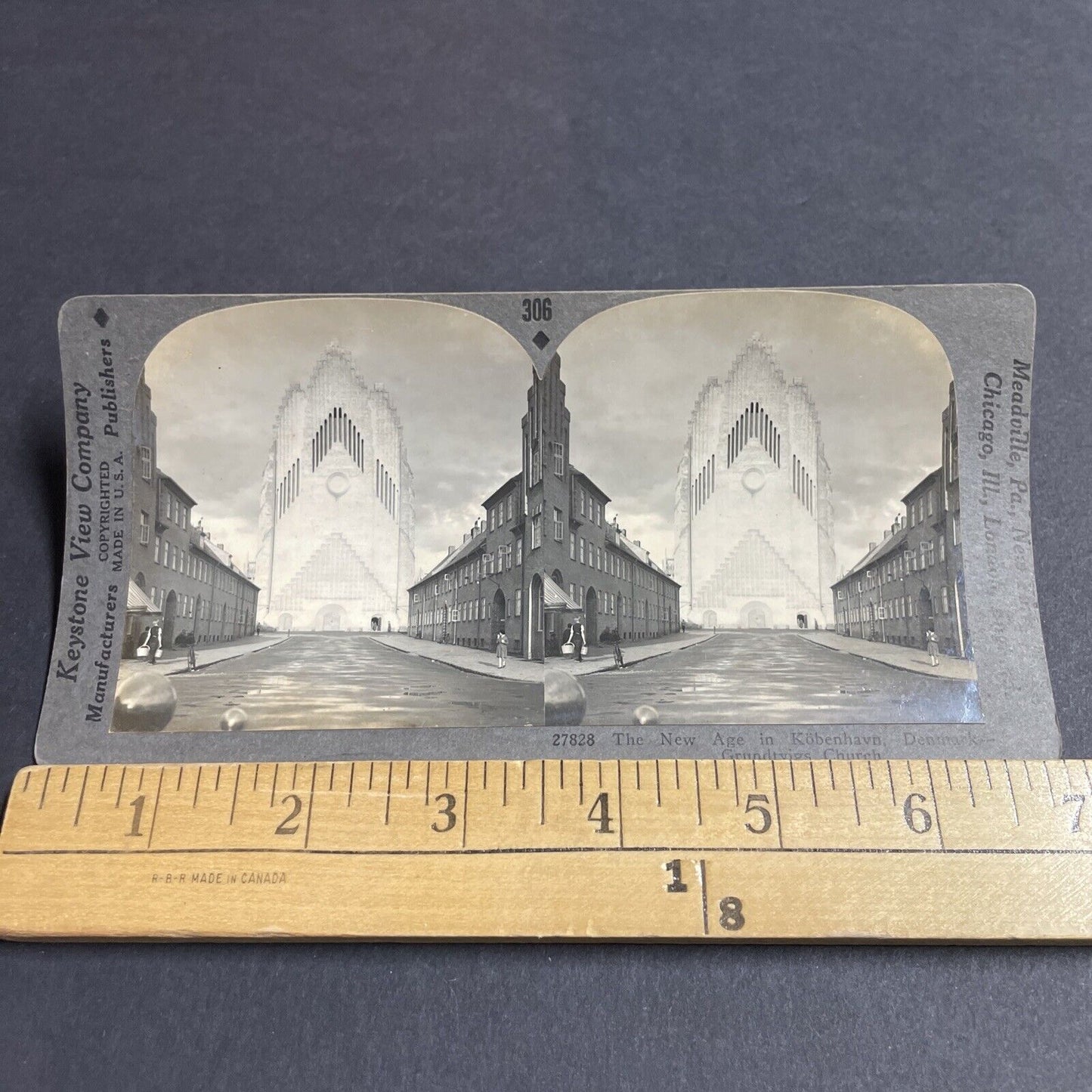 Antique 1940s Grundtvig's Church Copenhagen Denmark Stereoview Photo Card P4930