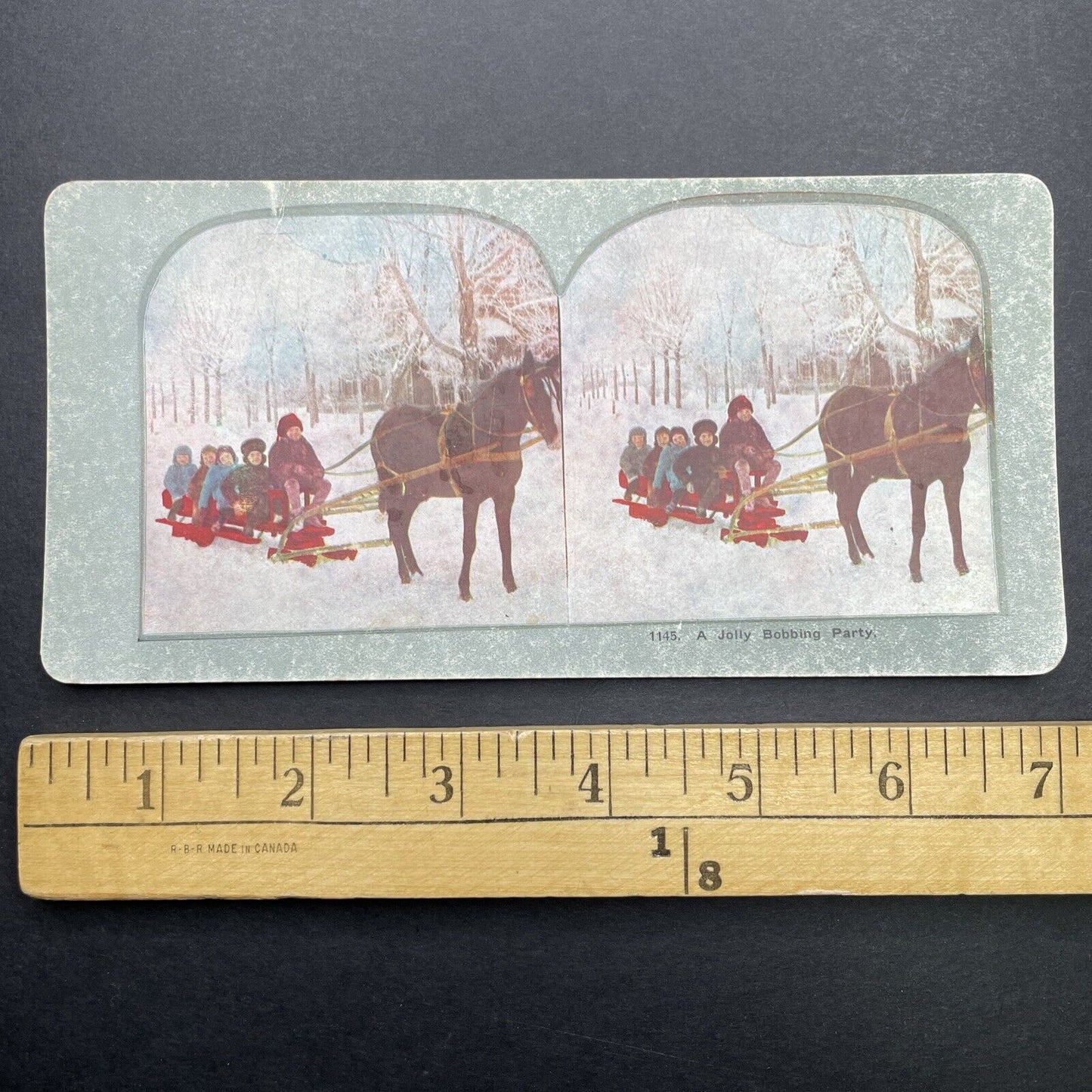 Antique 1898 Winter Sleigh Ride Horse Drawn Stereoview Photo Card P580-045