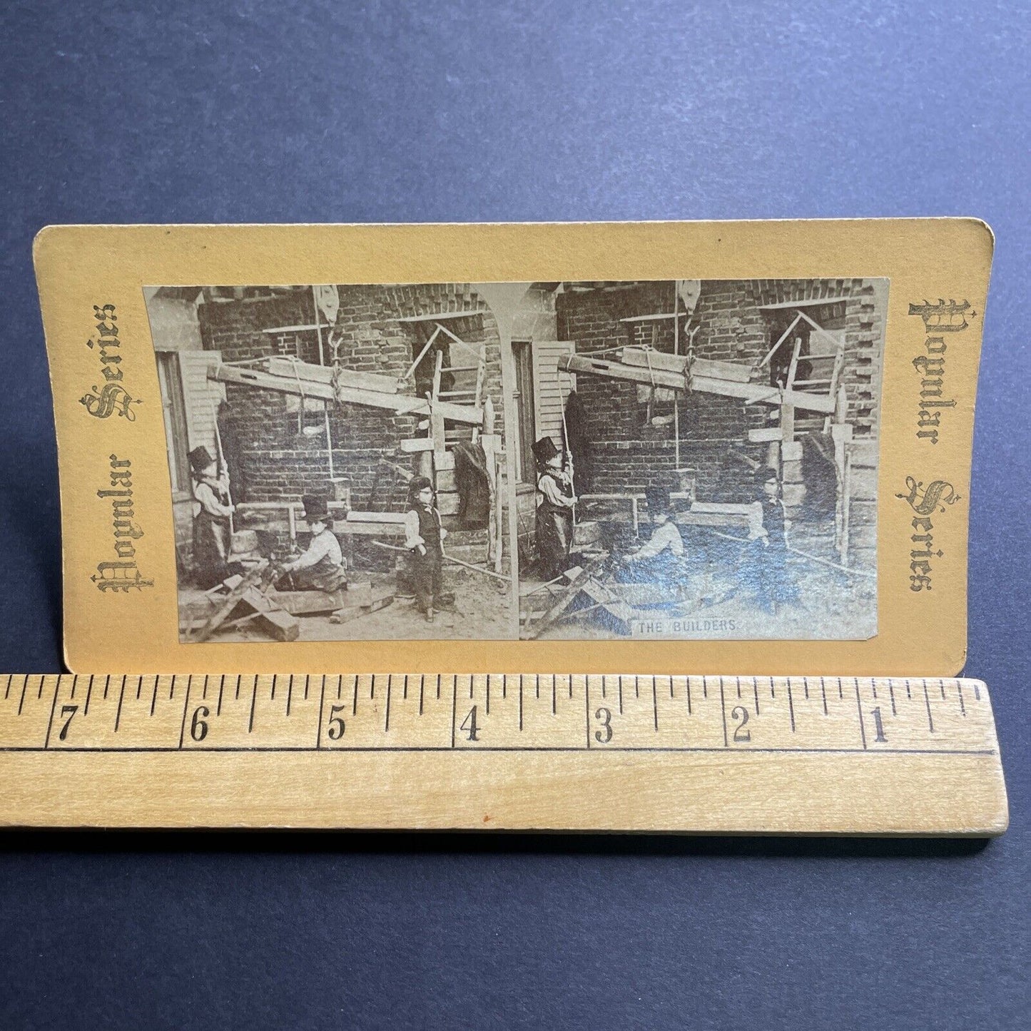 Antique 1860s Child Labor Roof Construction England Stereoview Photo Card P2090