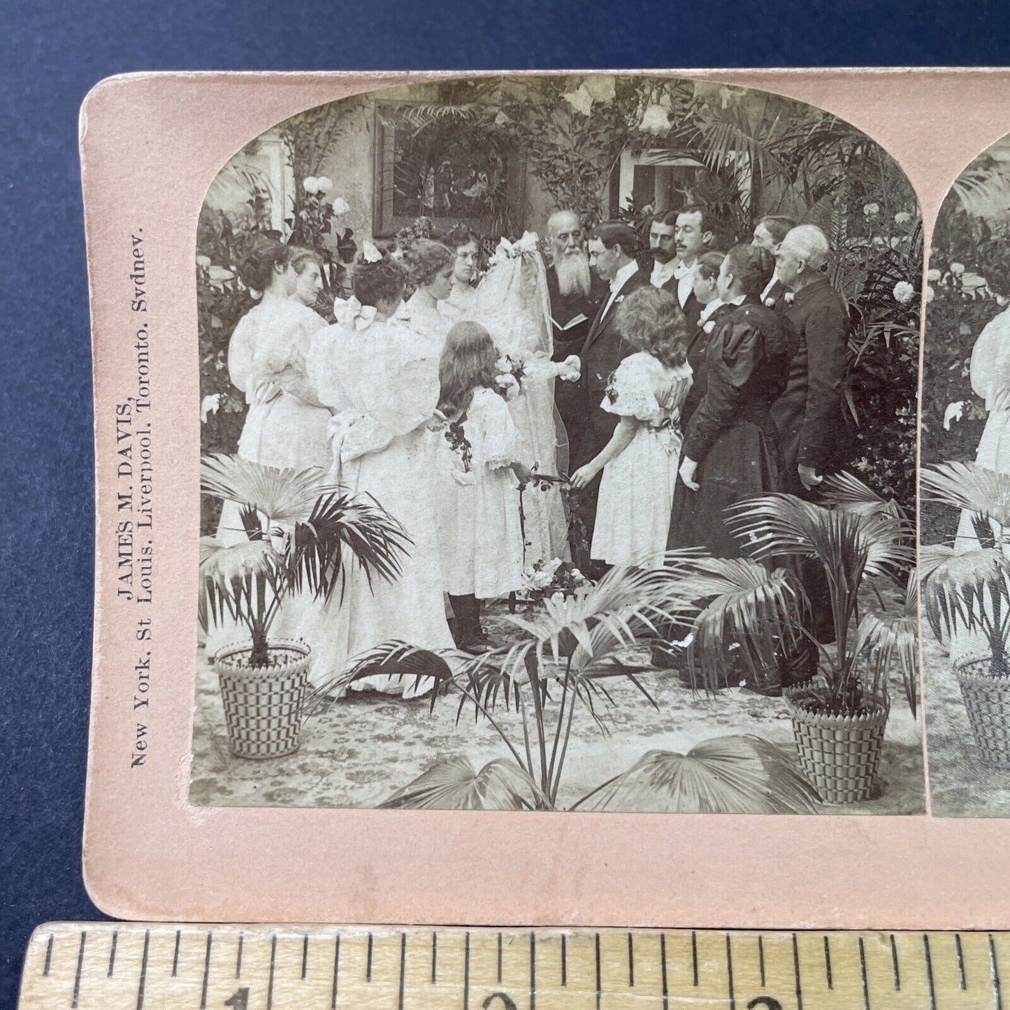 Antique 1897 Victorian Man & Woman Exchange Vows Stereoview Photo Card P3001