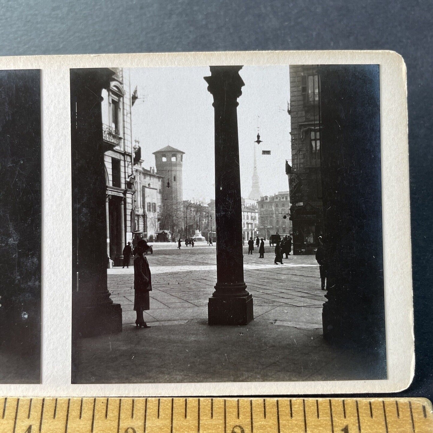 Antique 1925 Torino Piazza Castello Turin Italy OOAK Stereoview Photo Card P3275