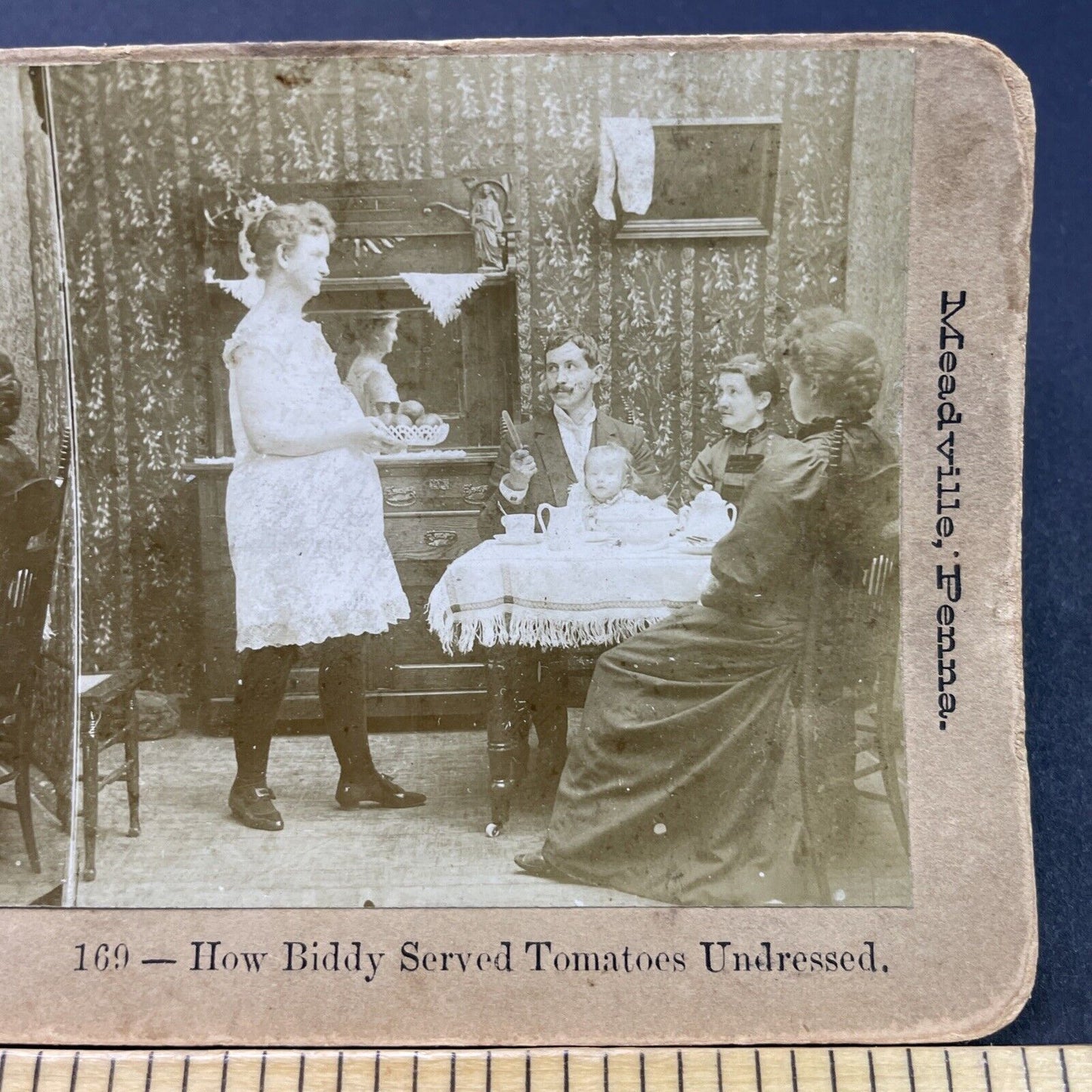 Antique 1893 Woman Serves Lunch In Her Underwear Stereoview Photo Card P2634