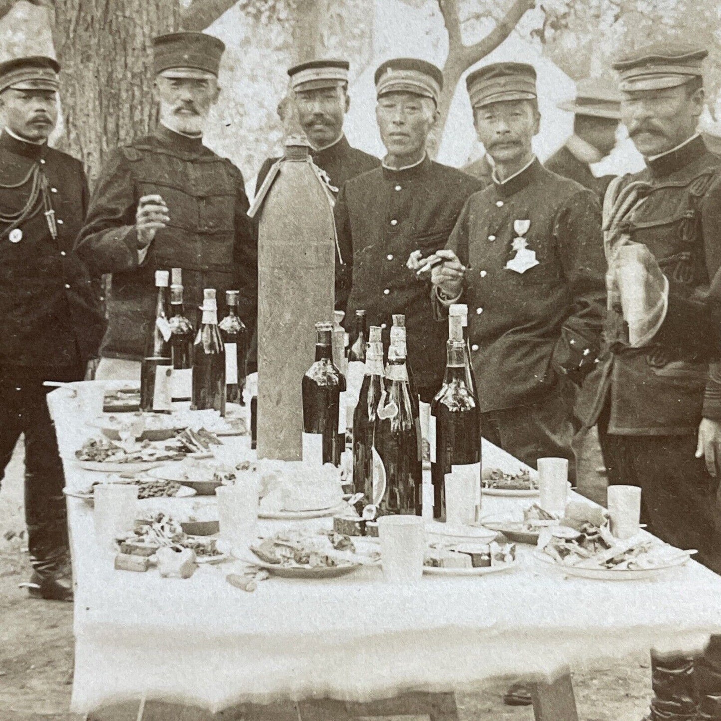 Antique 1904 Japan Army Generals Drink Champagne Stereoview Photo Card P380-05