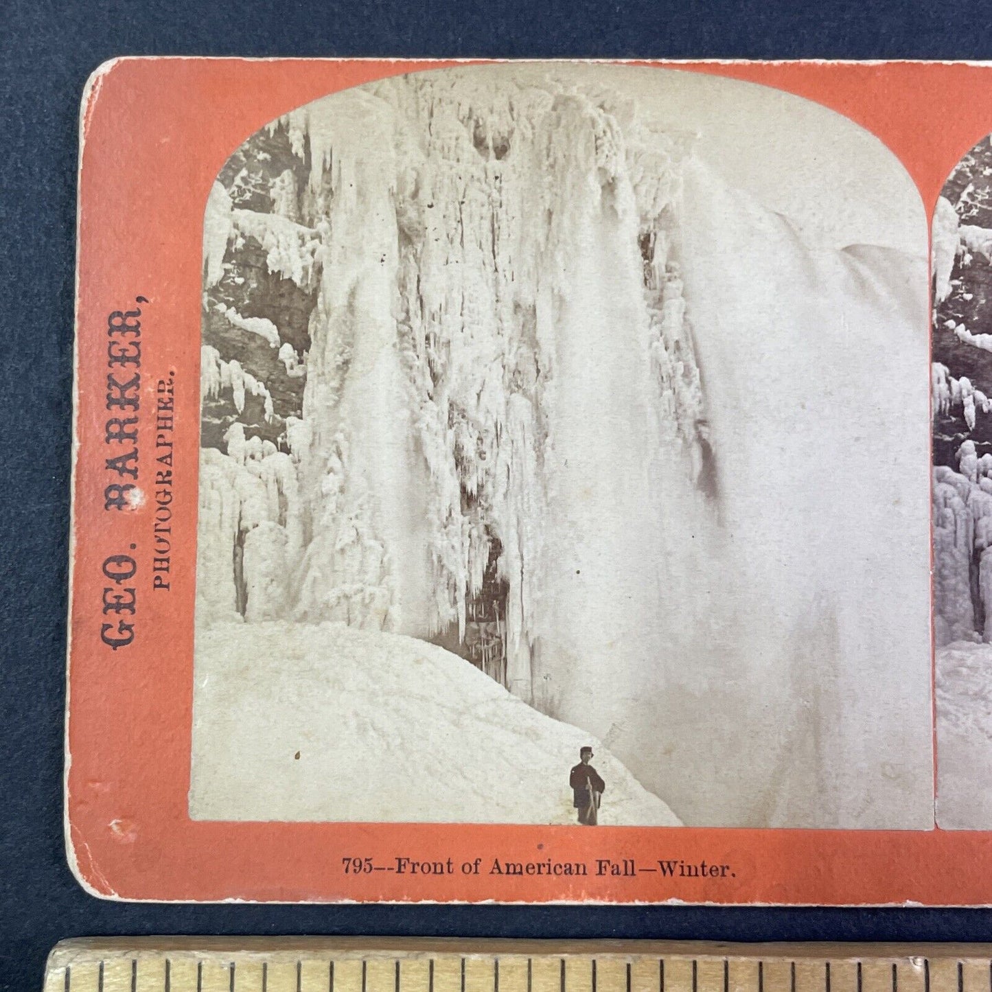 Frozen Niagara Falls U.S. Side Stereoview George Barker Antique c1870s Y2461