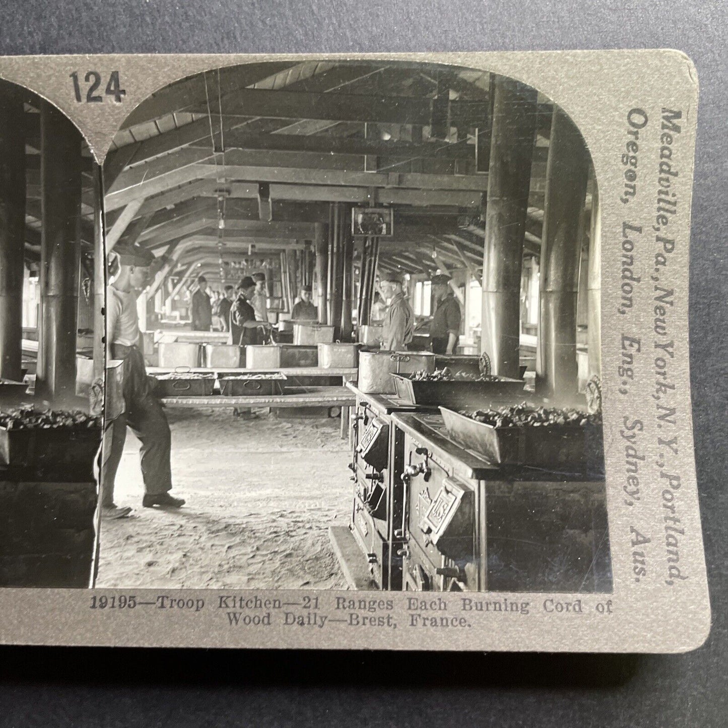 Antique 1917 WW1 Mess Hall For Troops Brest France Stereoview Photo Card P1782