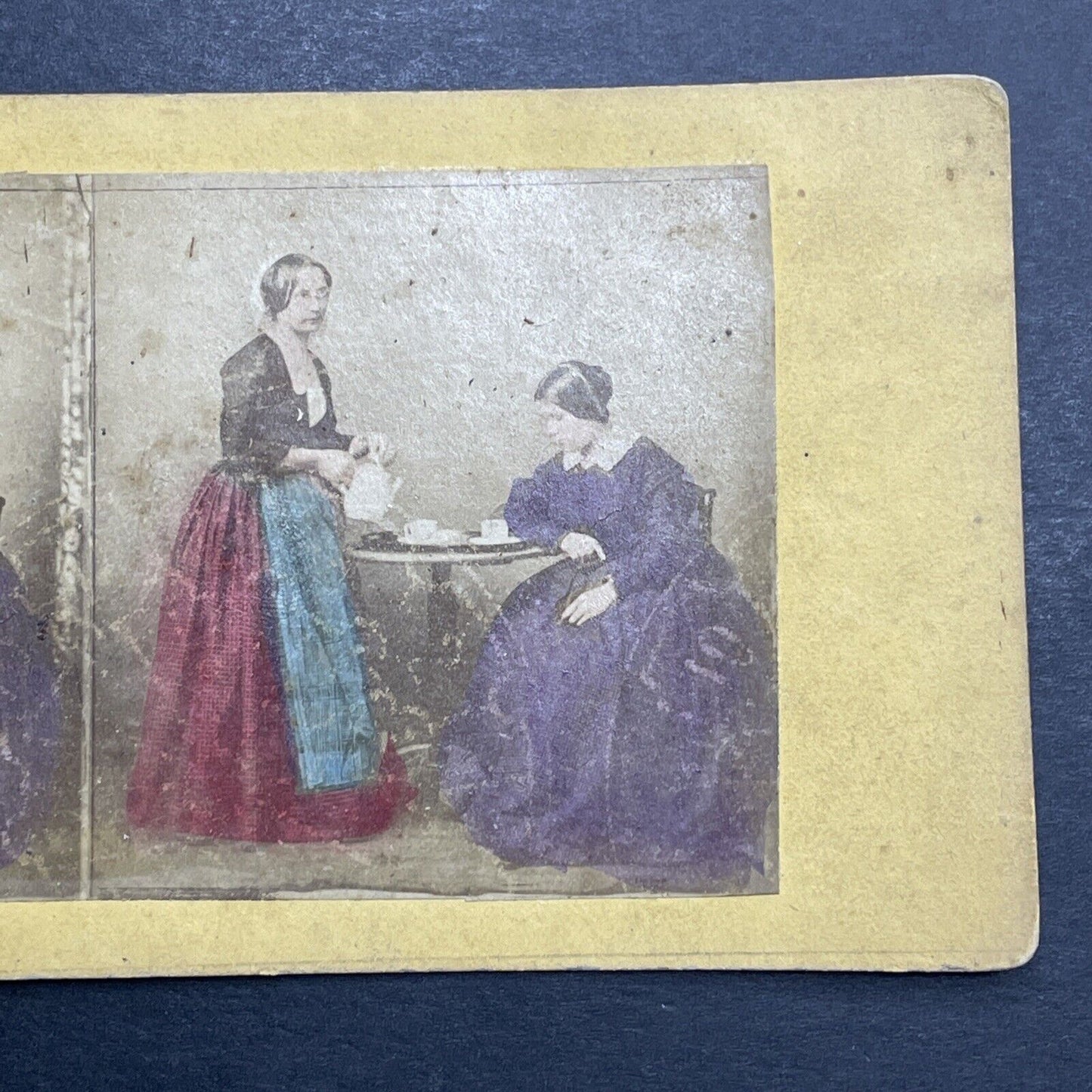 Antique 1860s Servant Serving Wealthy Mistress Tea Stereoview Photo Card P1184