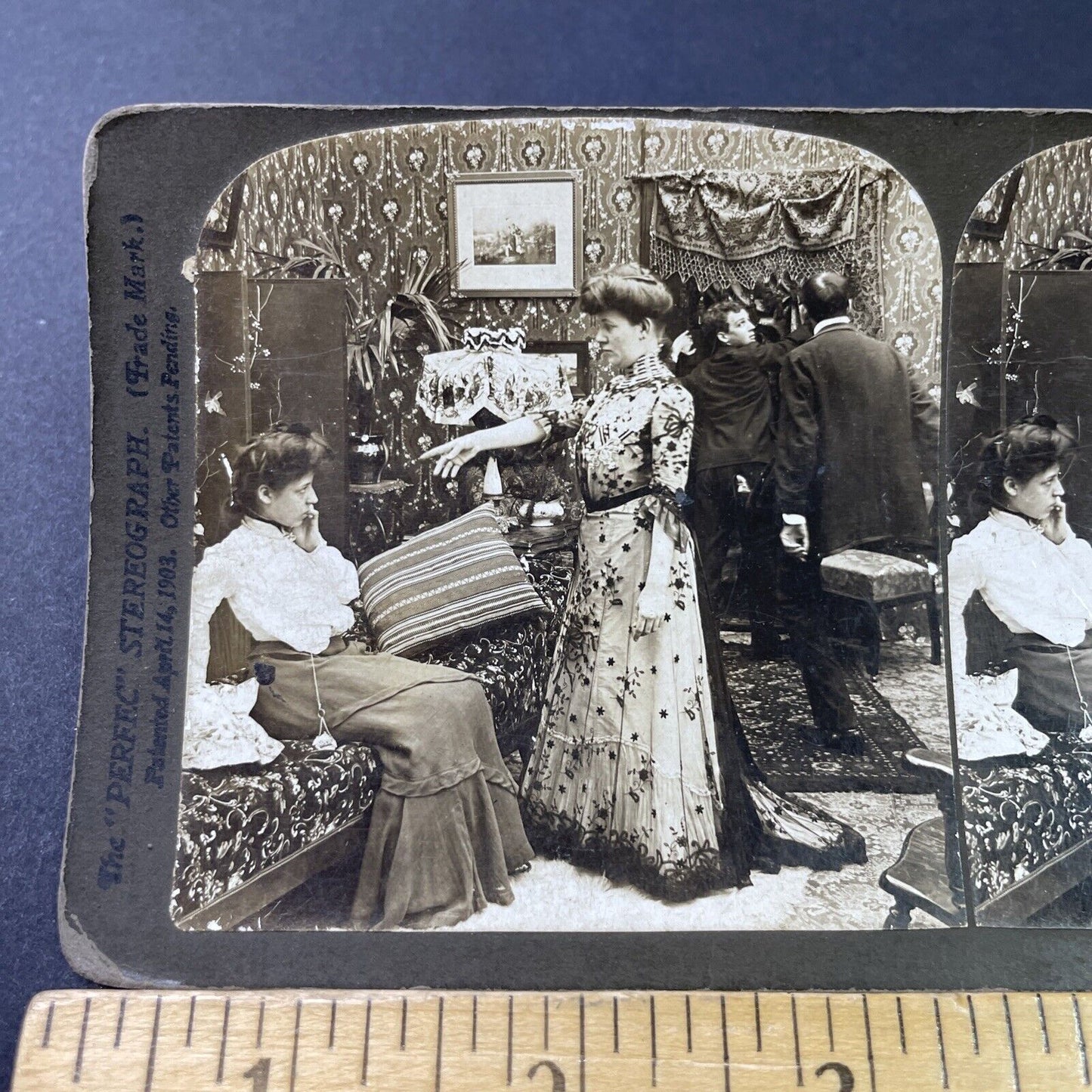 Antique 1903 Woman Smacks Girl For Having A Lover Stereoview Photo Card P2841