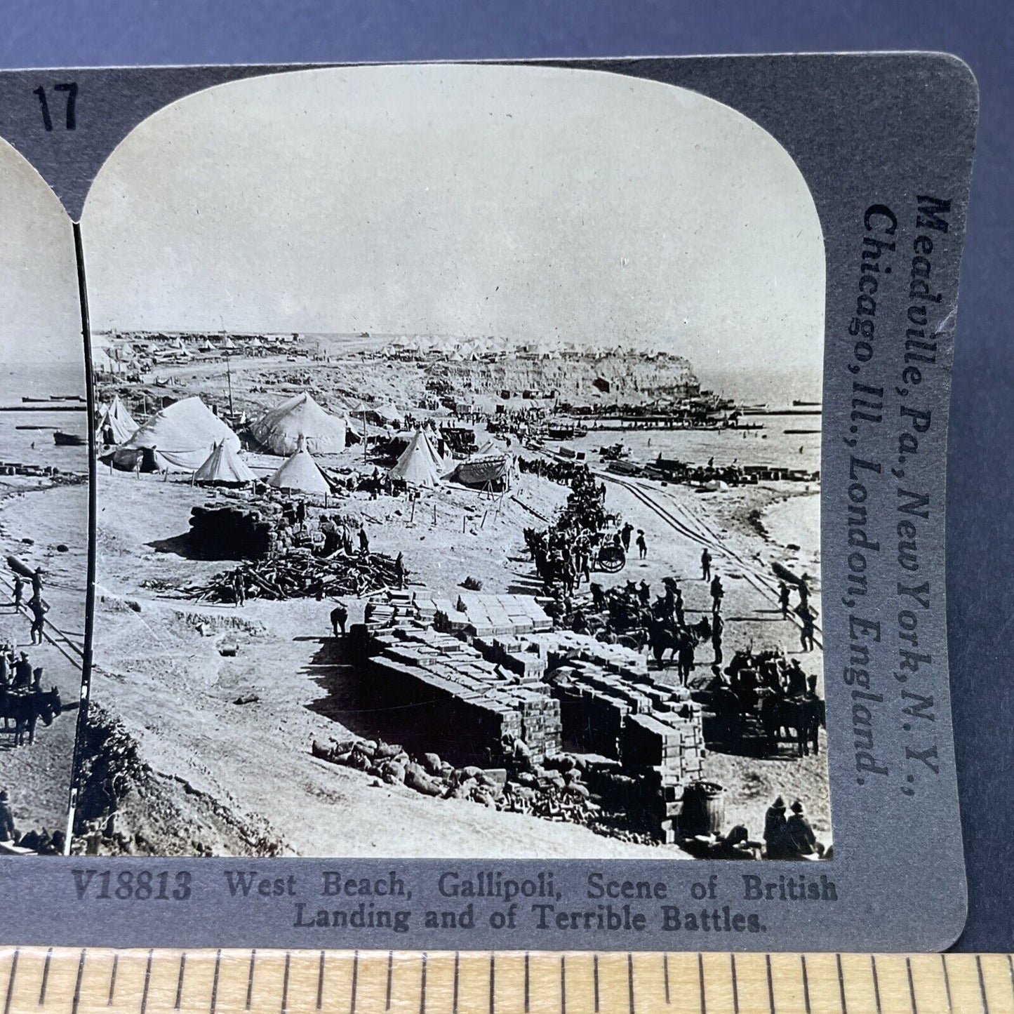 Antique 1915 Australian Soldiers WW1 Gallipoli Battle Stereoview Photo Card 2809