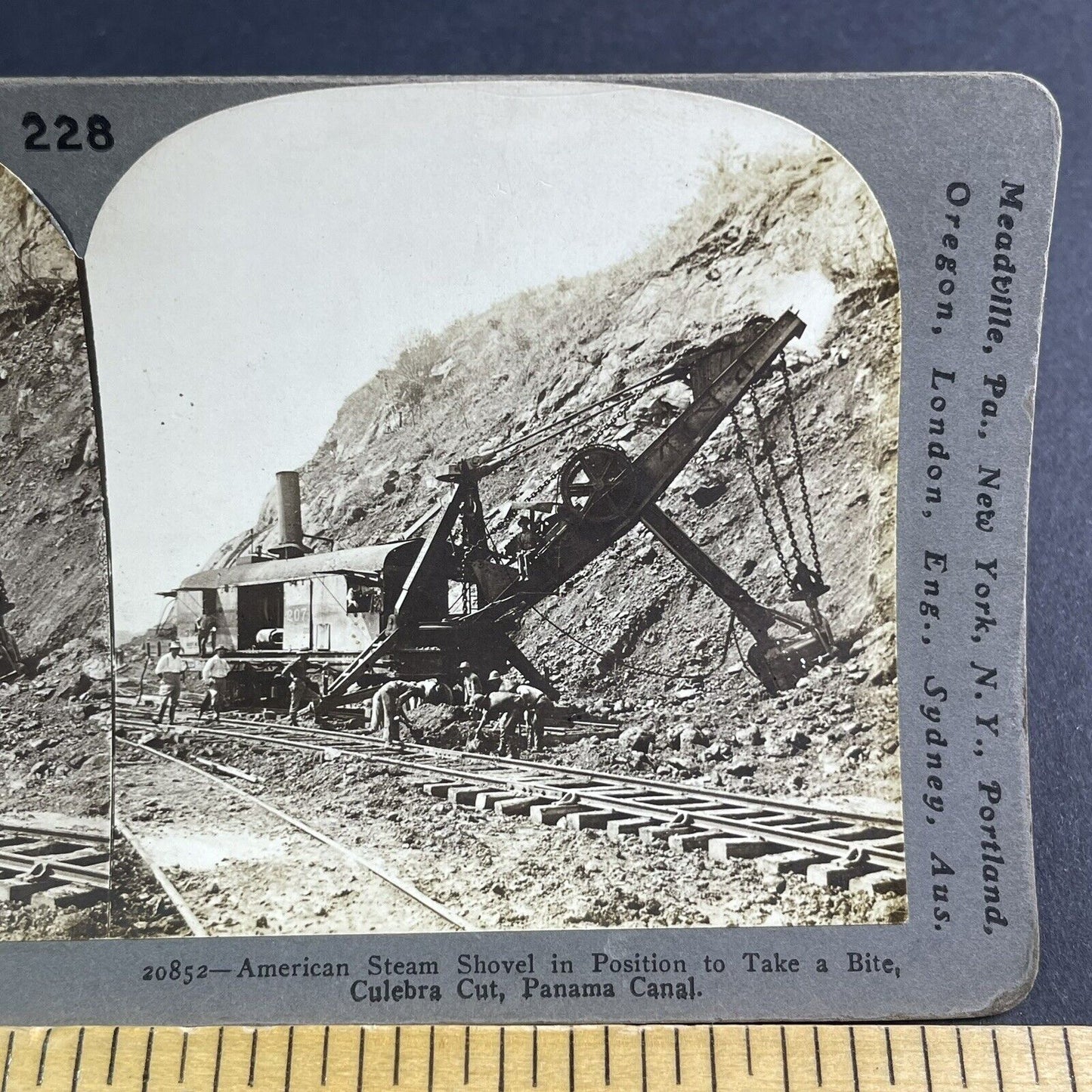 Antique 1906 Construction Excavator On Railway Track Stereoview Photo Card P2226