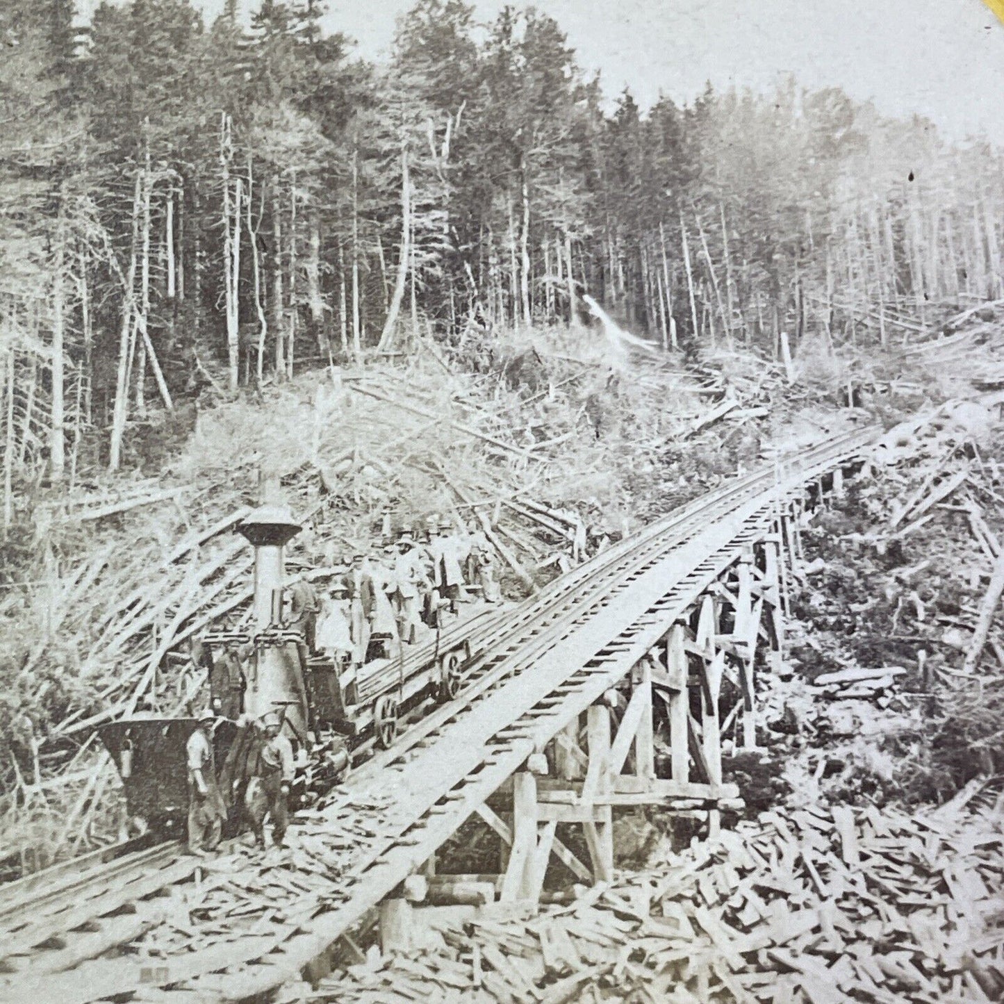 Mt Washington Railroad Sylvester Marsh Demonstration Train Stereoview c1866 Y873