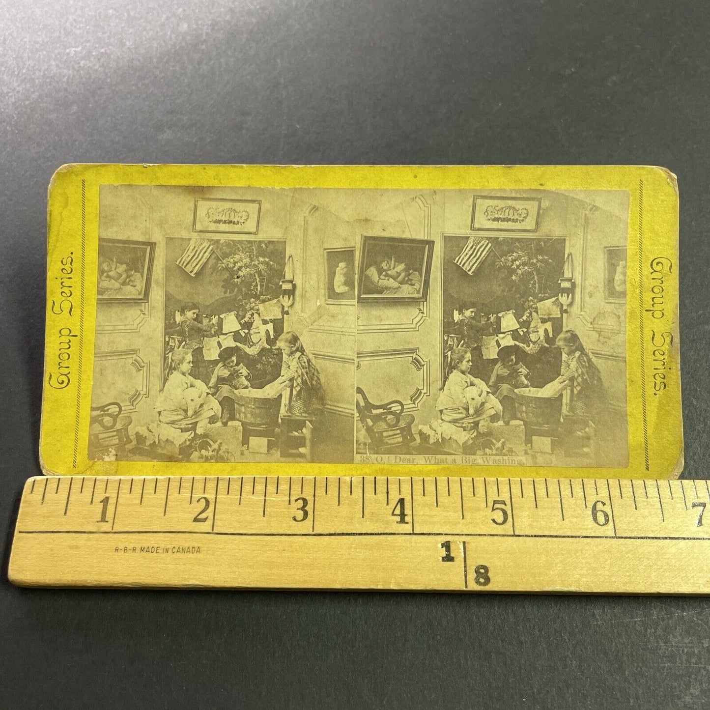 Antique 1870s Patriotic Children Washing Clothes Stereoview Photo Card P4049