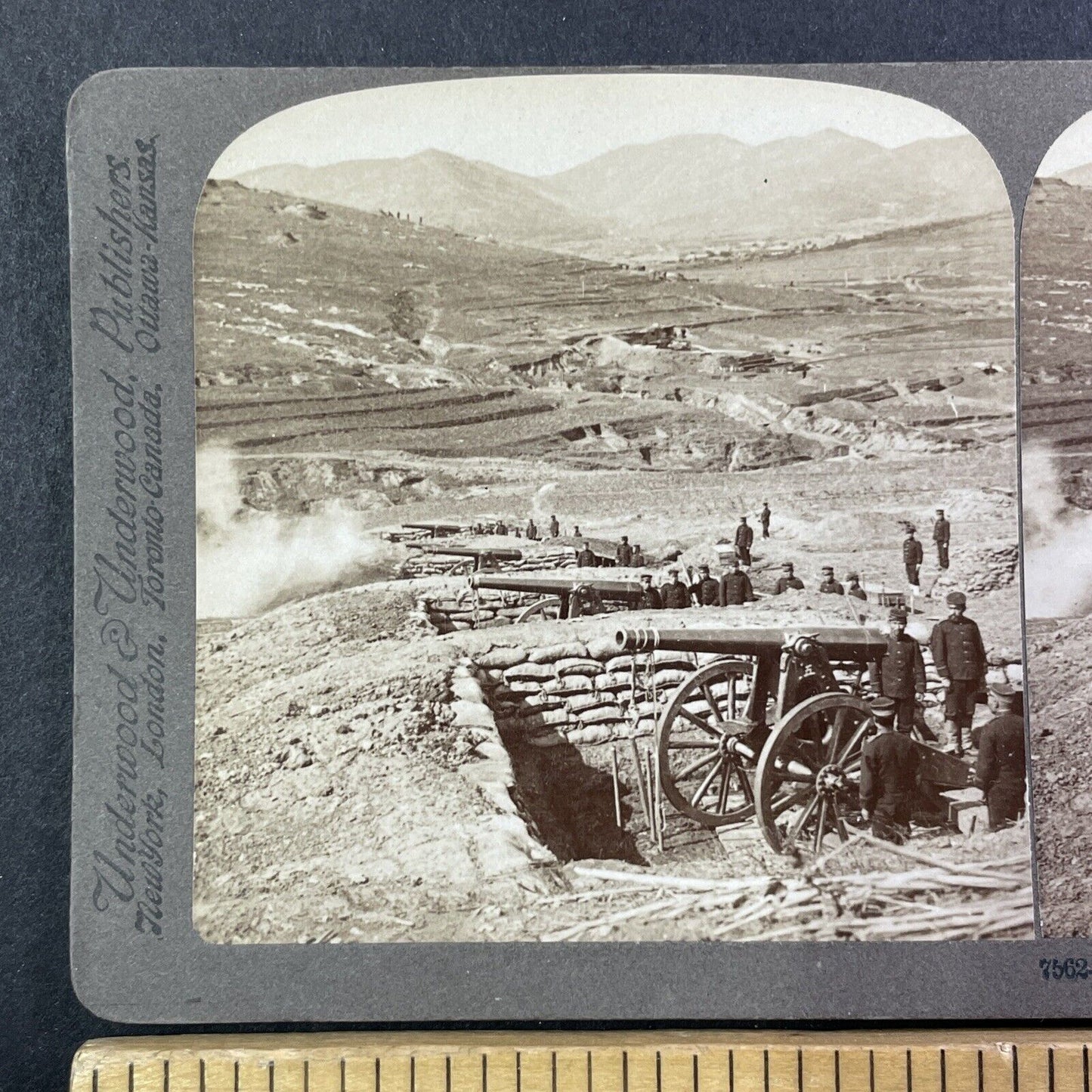 Japanese Cannon Fire Stereoview Russo-Sino War Antique c1905 Y498