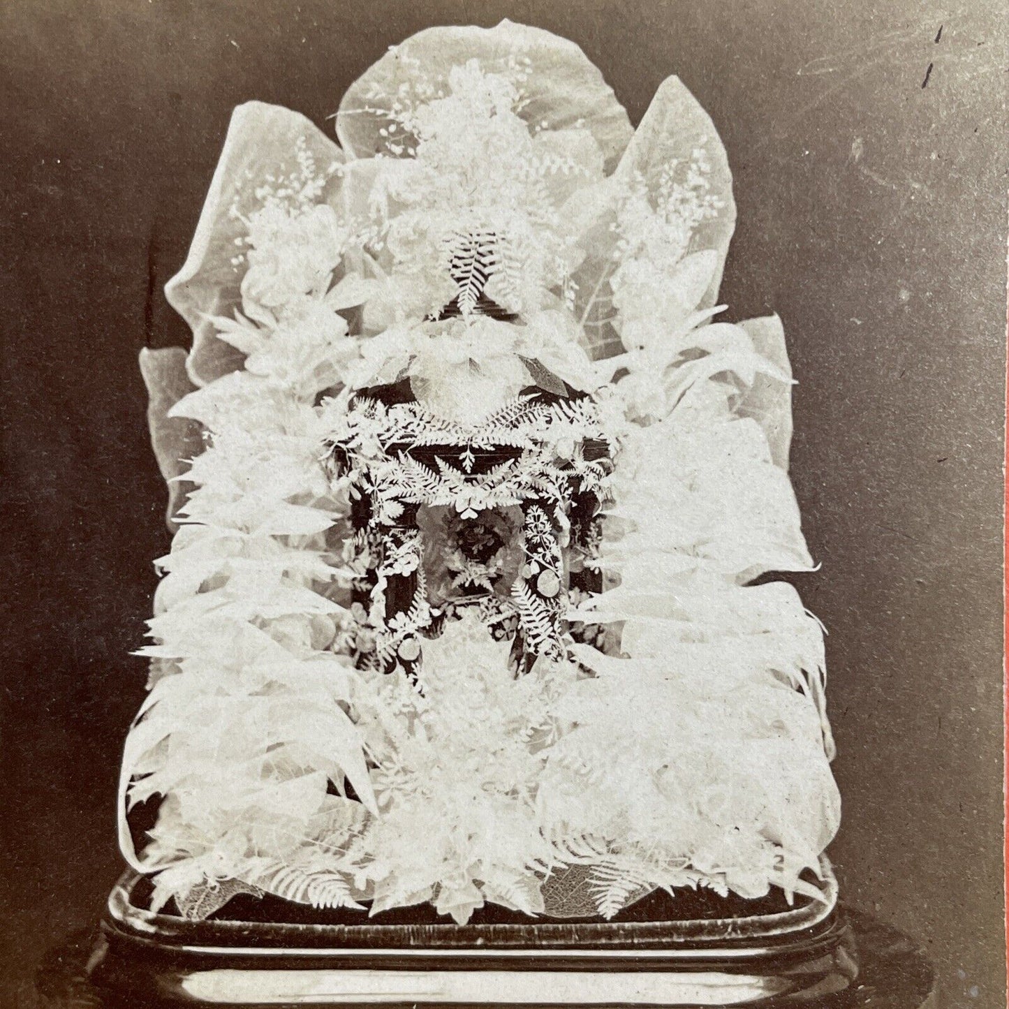 Antique 1862 Cassie Wheelan Funeral Coffin Flowers Stereoview Photo Card P4677
